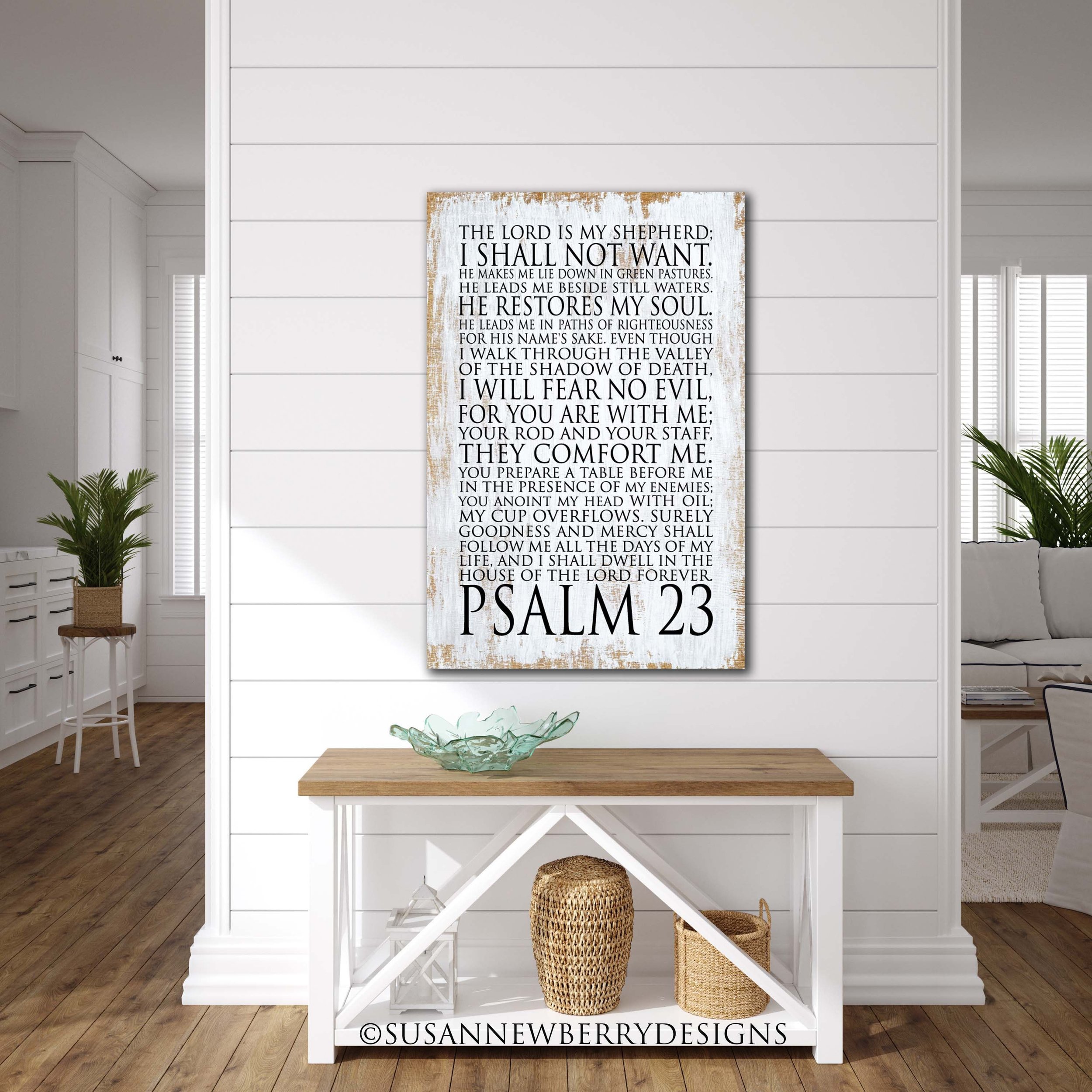 Psalm 23 FH 21 Canvas hung over bench