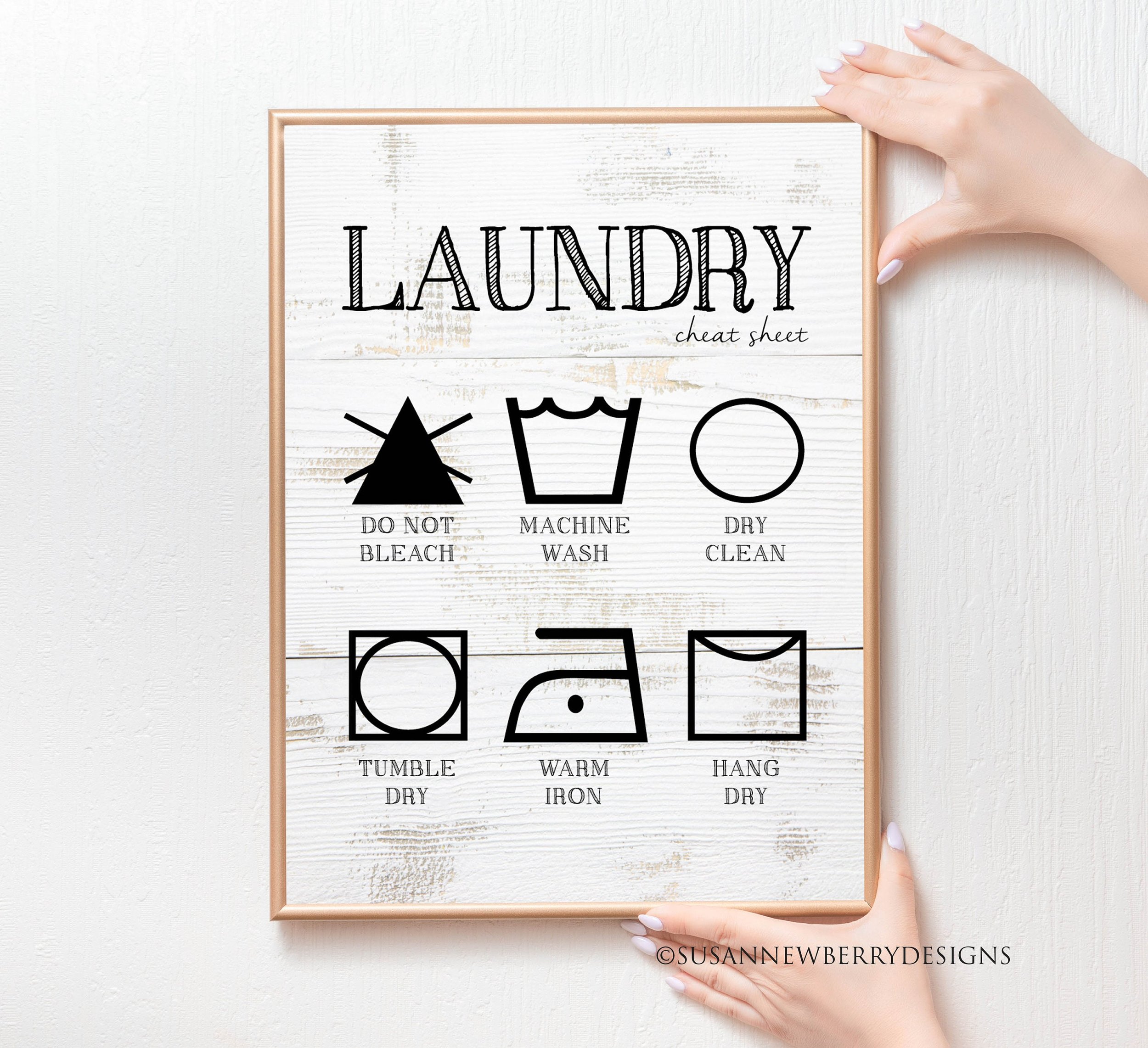 Laundry cheat sheet wall art FH 36 print with add on thin natural frame