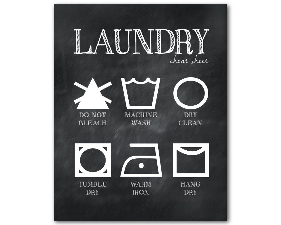 Laundry cheat sheet wall art dark chalkboard background