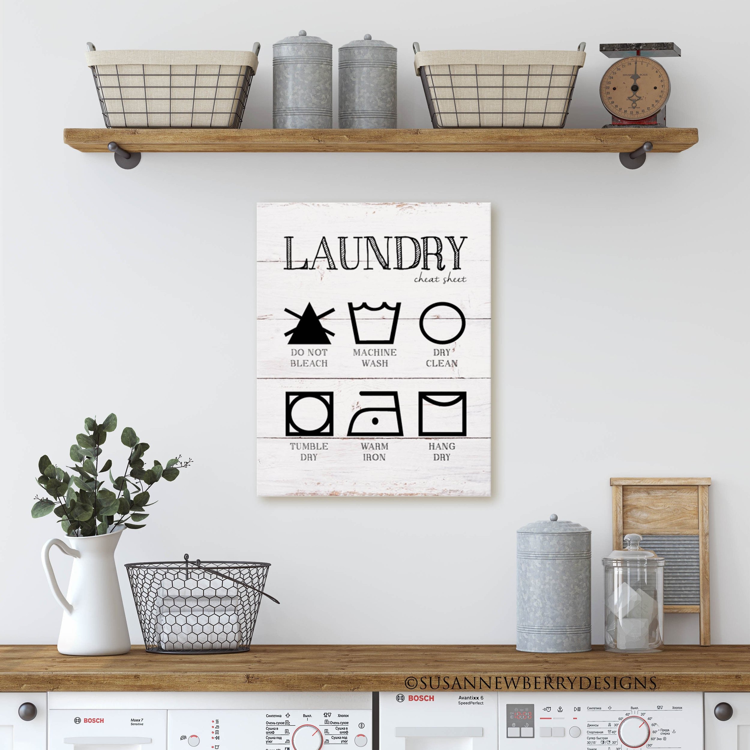 Laundry cheat sheet wall art FH 16 hung in laundry room