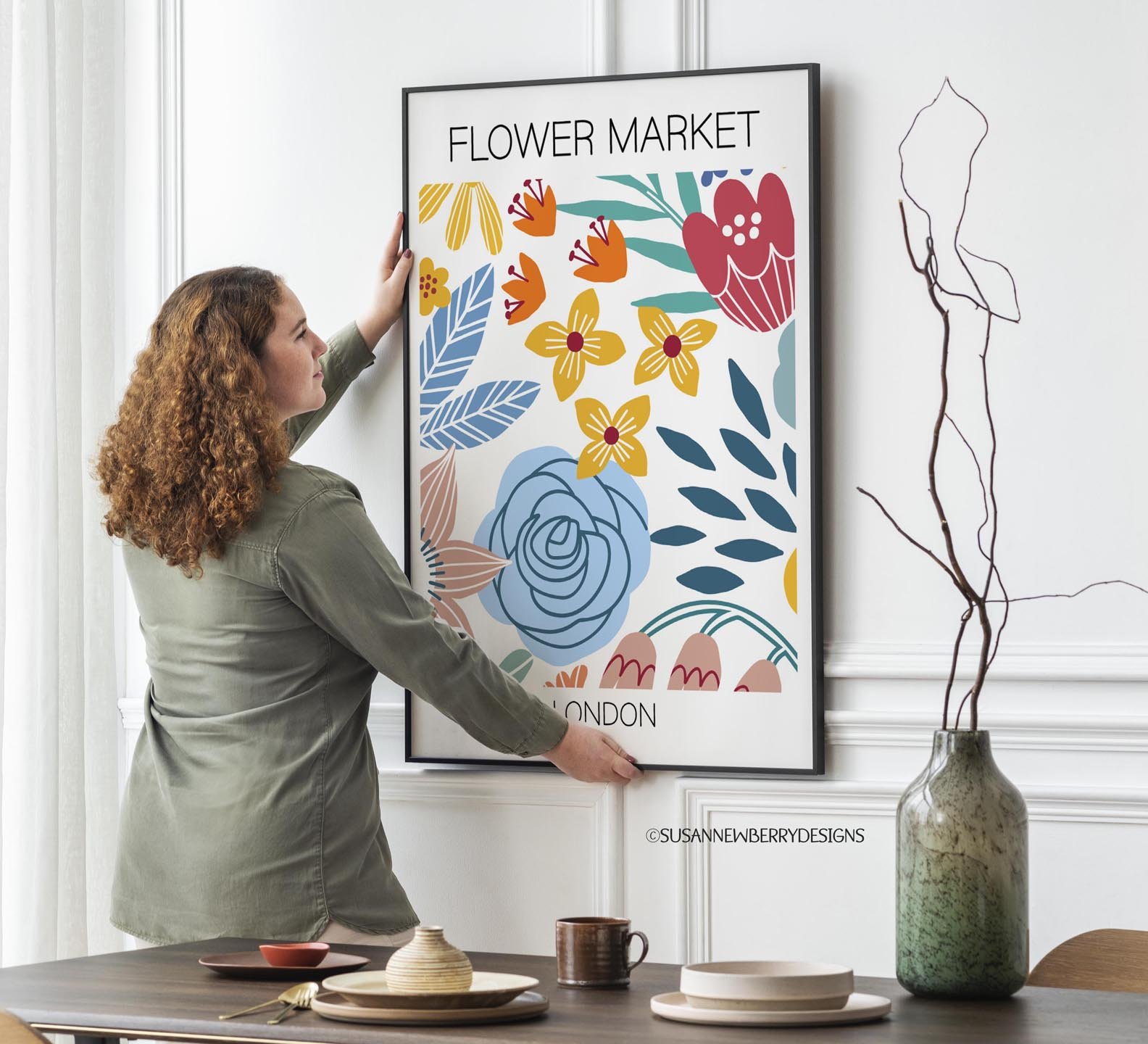 London-flower-market-wall-art-print-shown-with-add-on-thin-black-frame