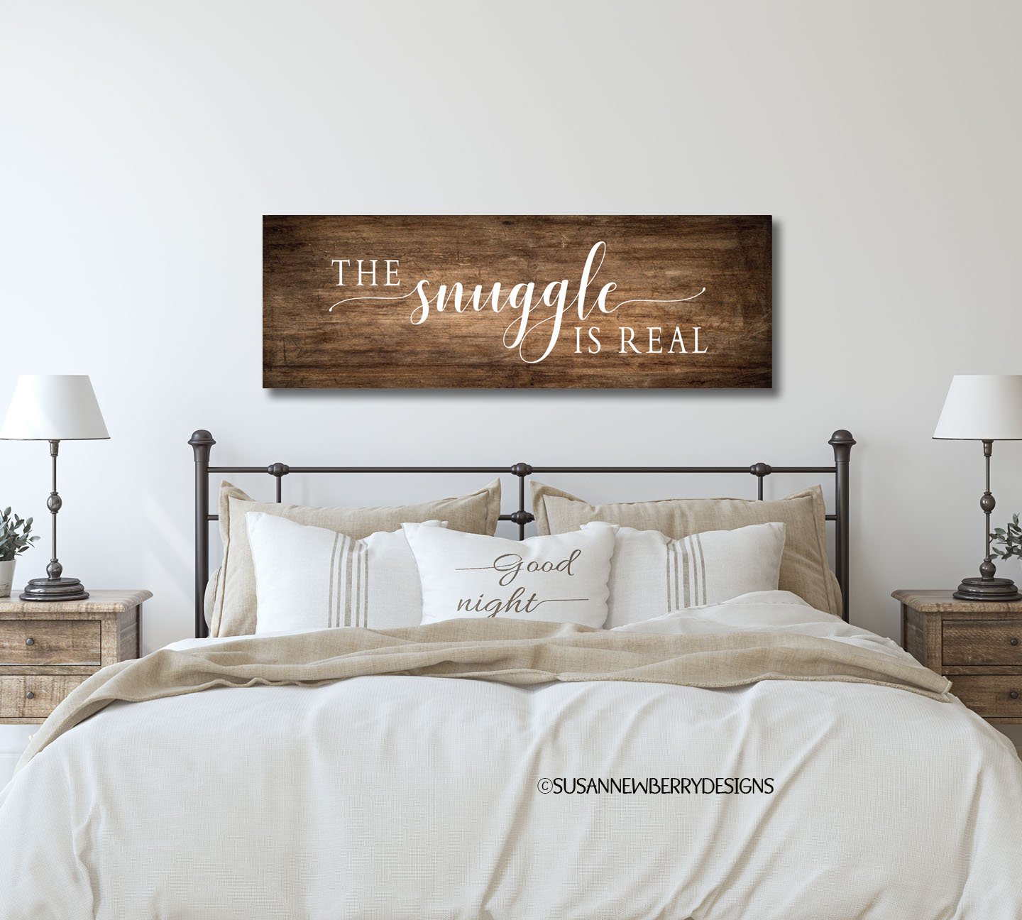 The snuggle FH 15 canvas hung over bed
