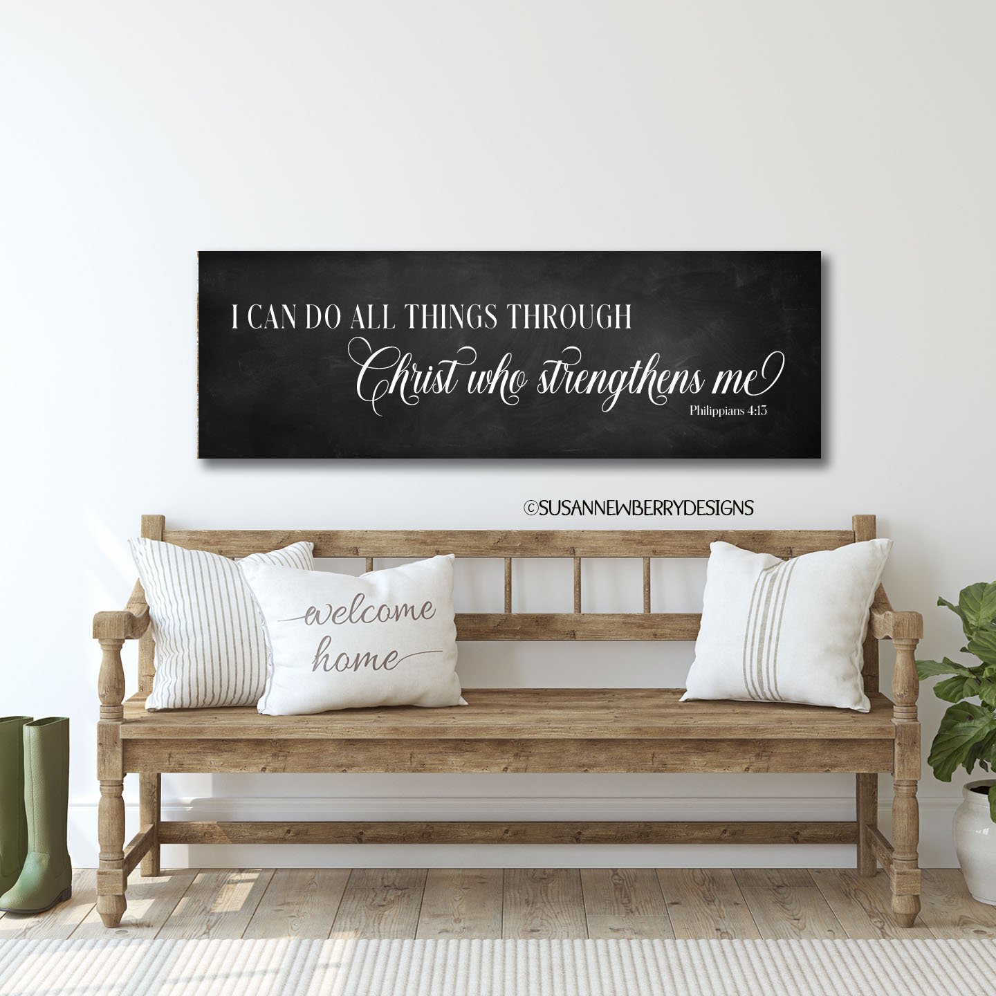 I can do all things Dark Chalkboard hung over bench