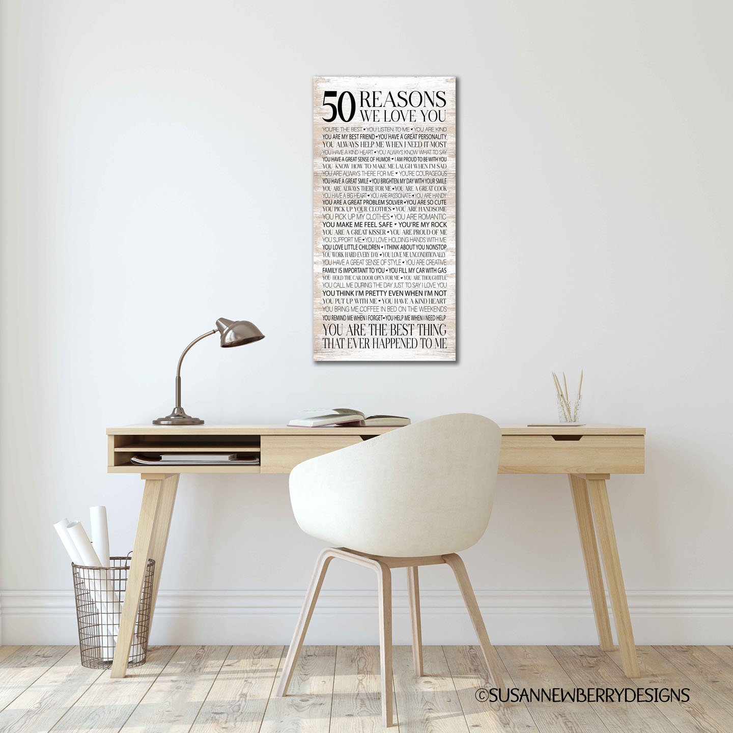 50 Reasons We love you FH 18 canvas hung over desk