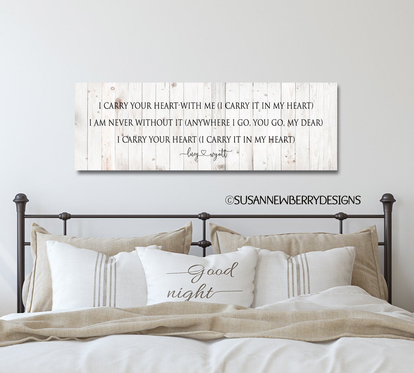 EE Cummings personalized FH 13 Canvas hung over bed