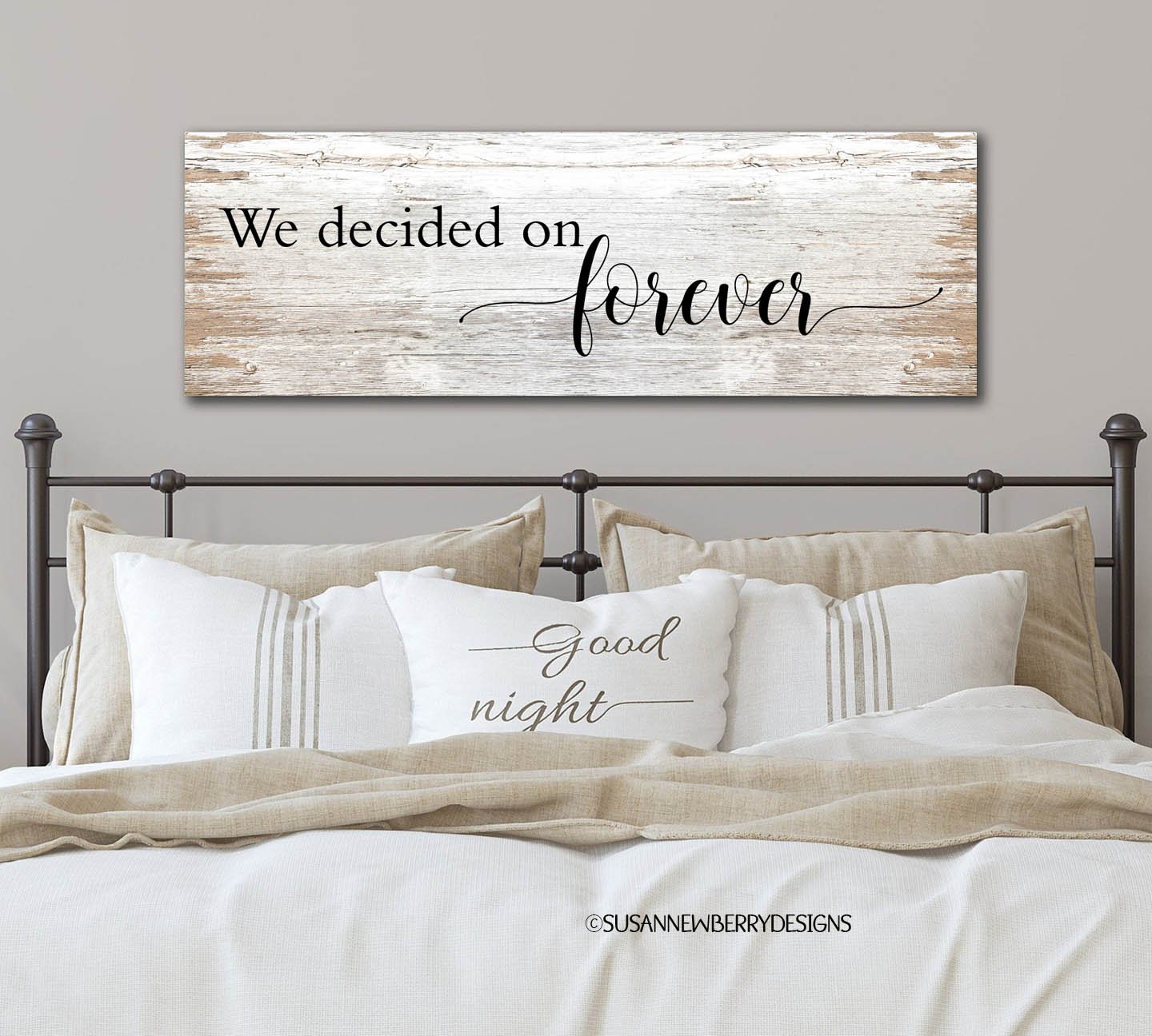 We decided on forever FH 14 Canvas hung over bed