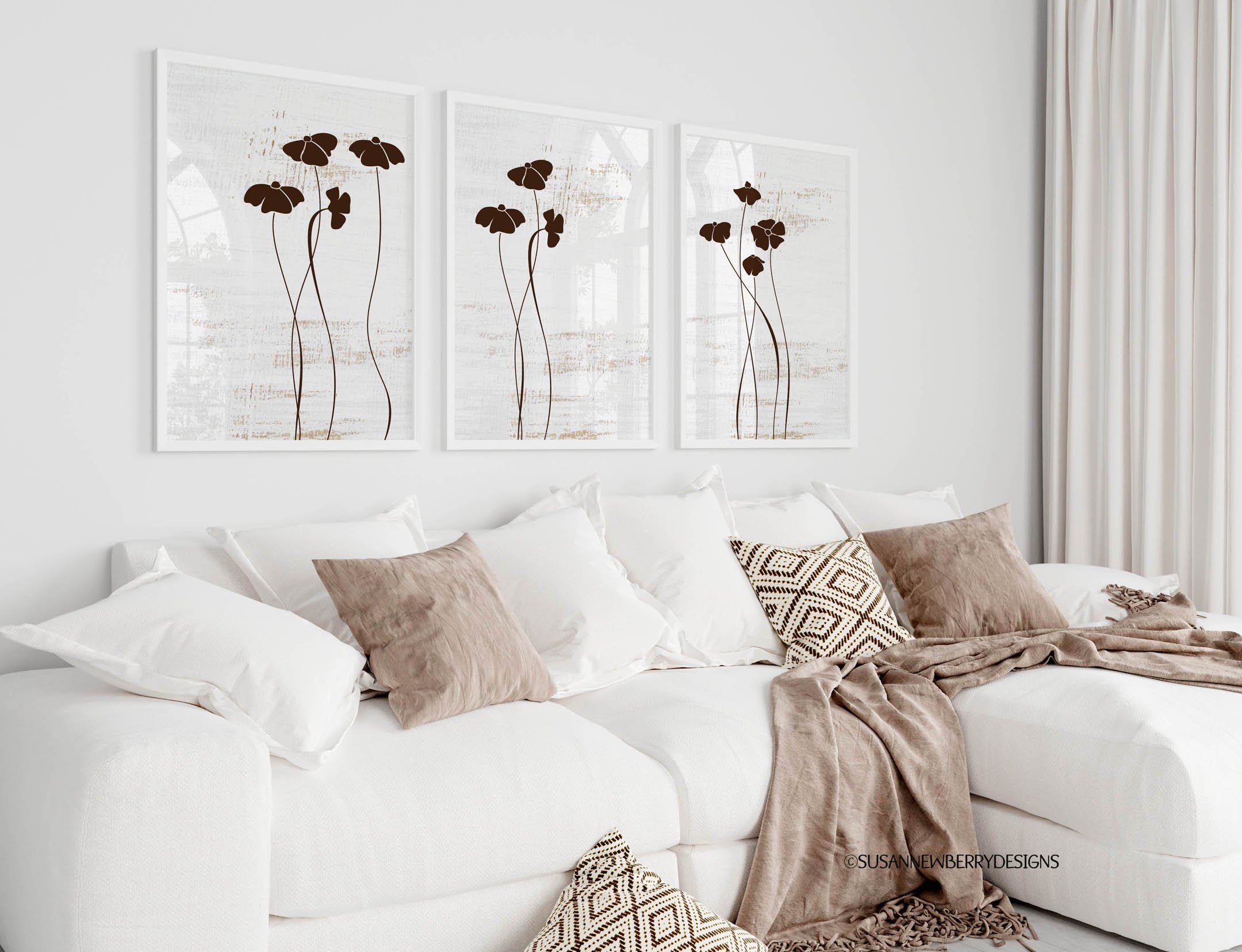 Modern-Flower-Wall-Art-Trio-FH29-shown-with-add-on-frame