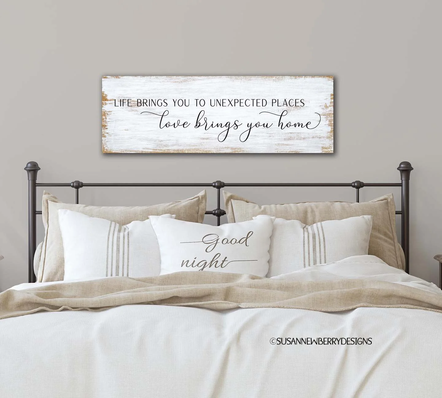 Life brings you to FH 21 Canvas Hung over bed