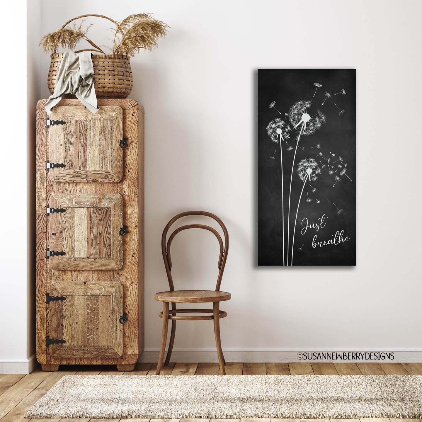 just-breathe-Dark Chalkboard-canvas-farmhouse-wall-art-hung-on-wall