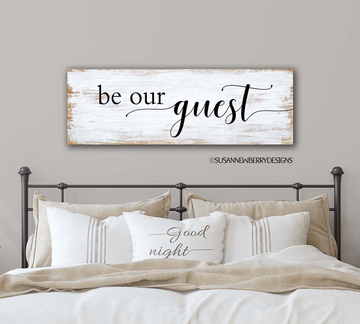 Be our guest FH 21 Canvas hung over bed