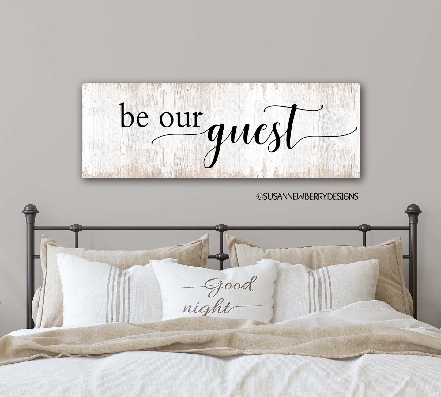Be our guest FH 18 Canvas hung over bed