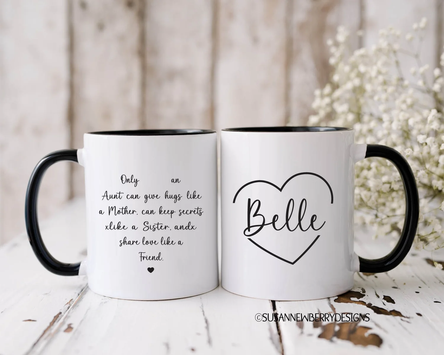 Personalized Coffee Mug - Only an aunt can give hugs like a mother...   Susan Newberry Designs | Custom wall art and gifts for all occasions