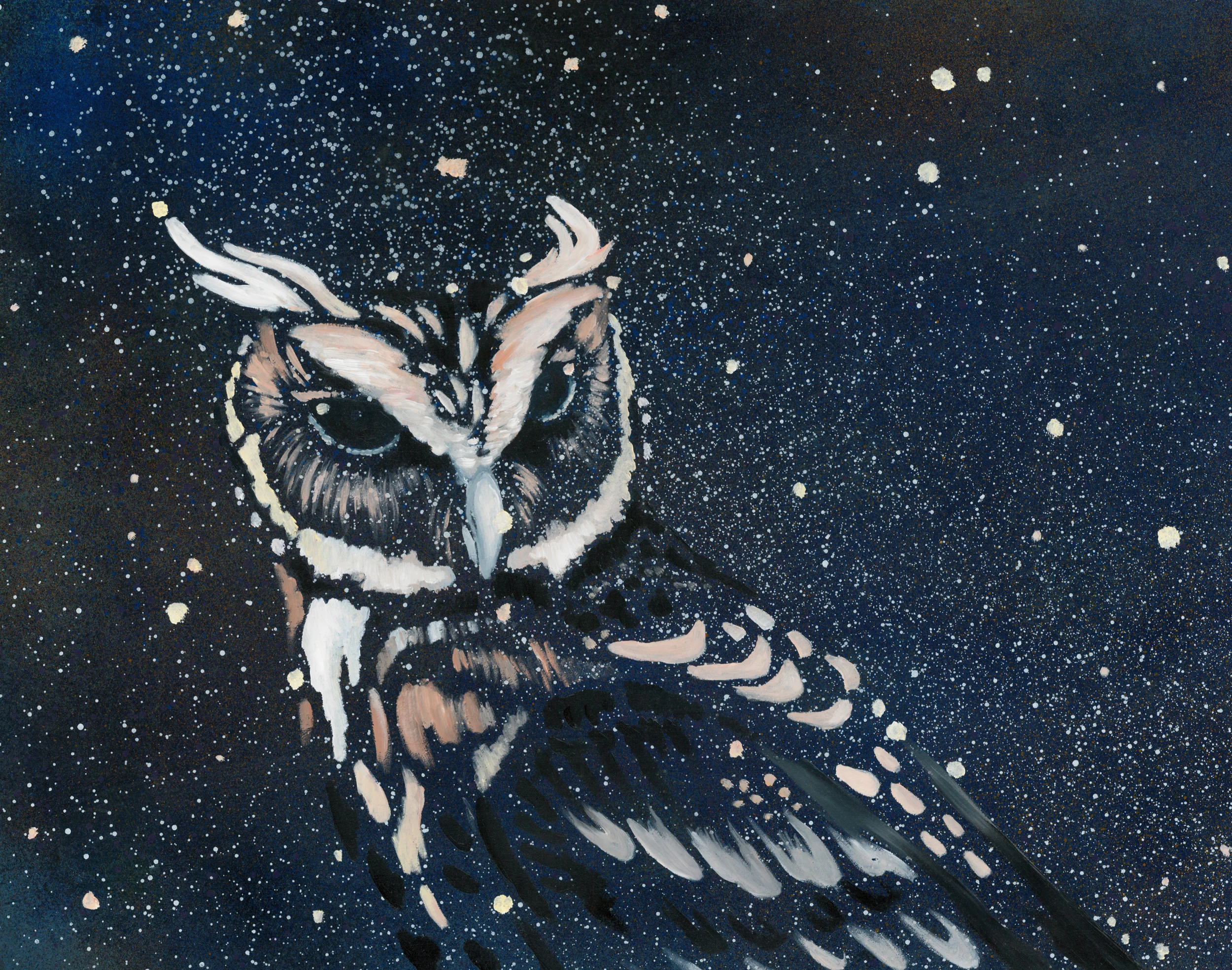 Celestial Giant Scops Owl - Spray Paint and Oils on Board - SOLD