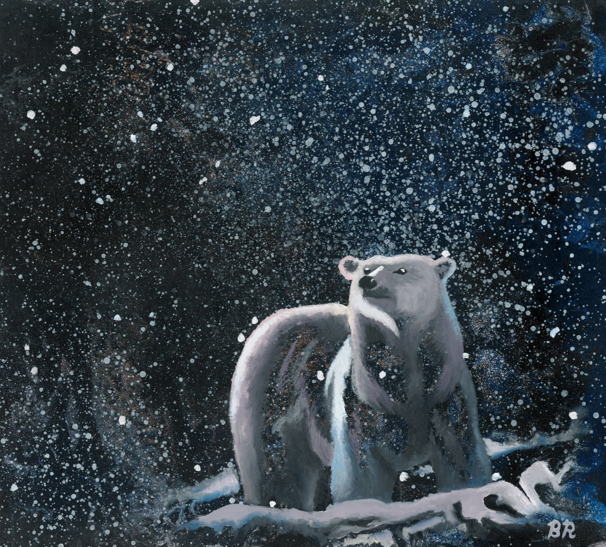 Celestial Polar Bear - Spray Paint and Oils on Board - Available at Blue Moose Art Gallery and Gifts