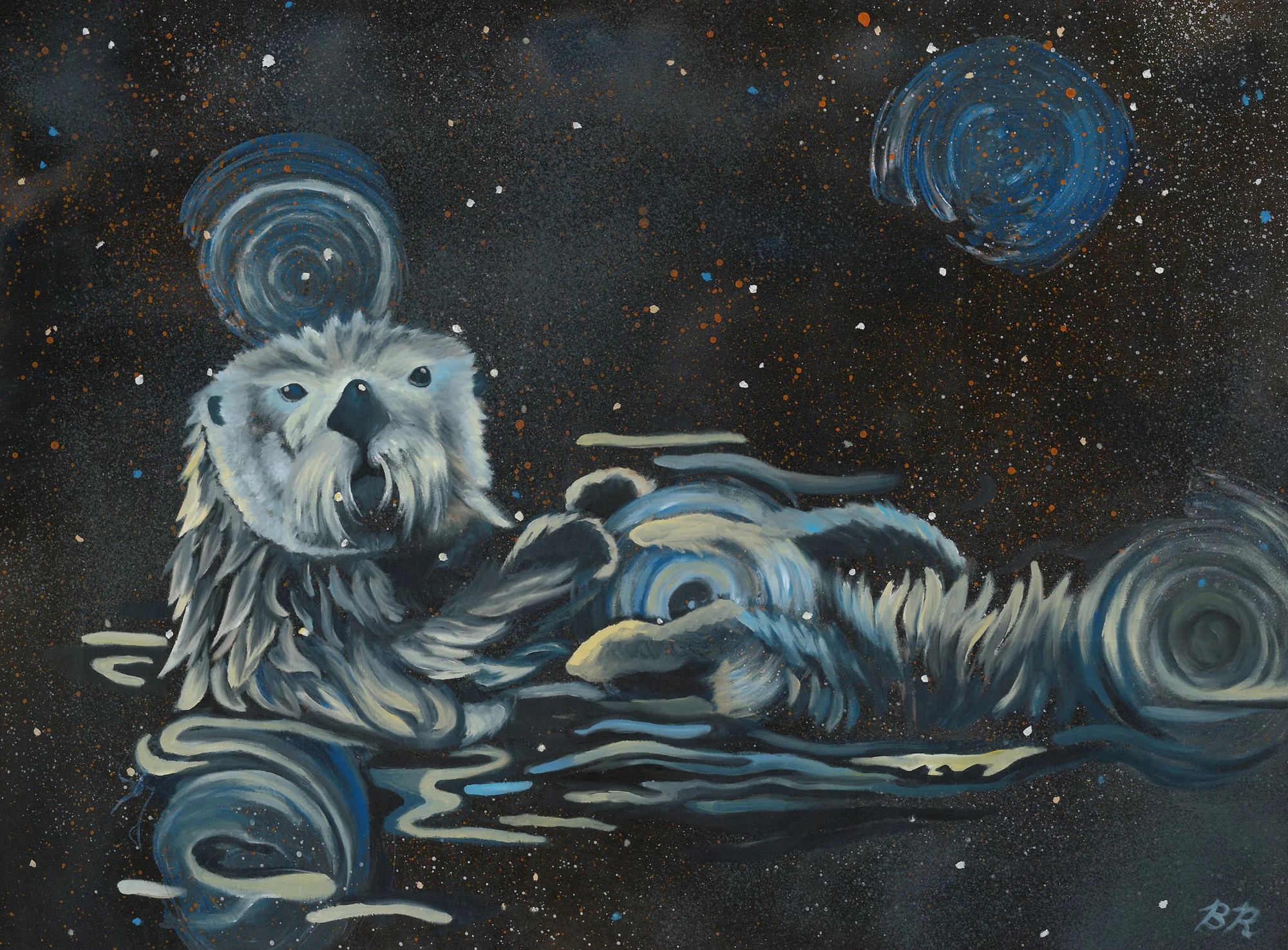 Celestial Sea Otter - Spray Paint and Oils on Board - Available at Blue Moose Art Gallery and Gifts