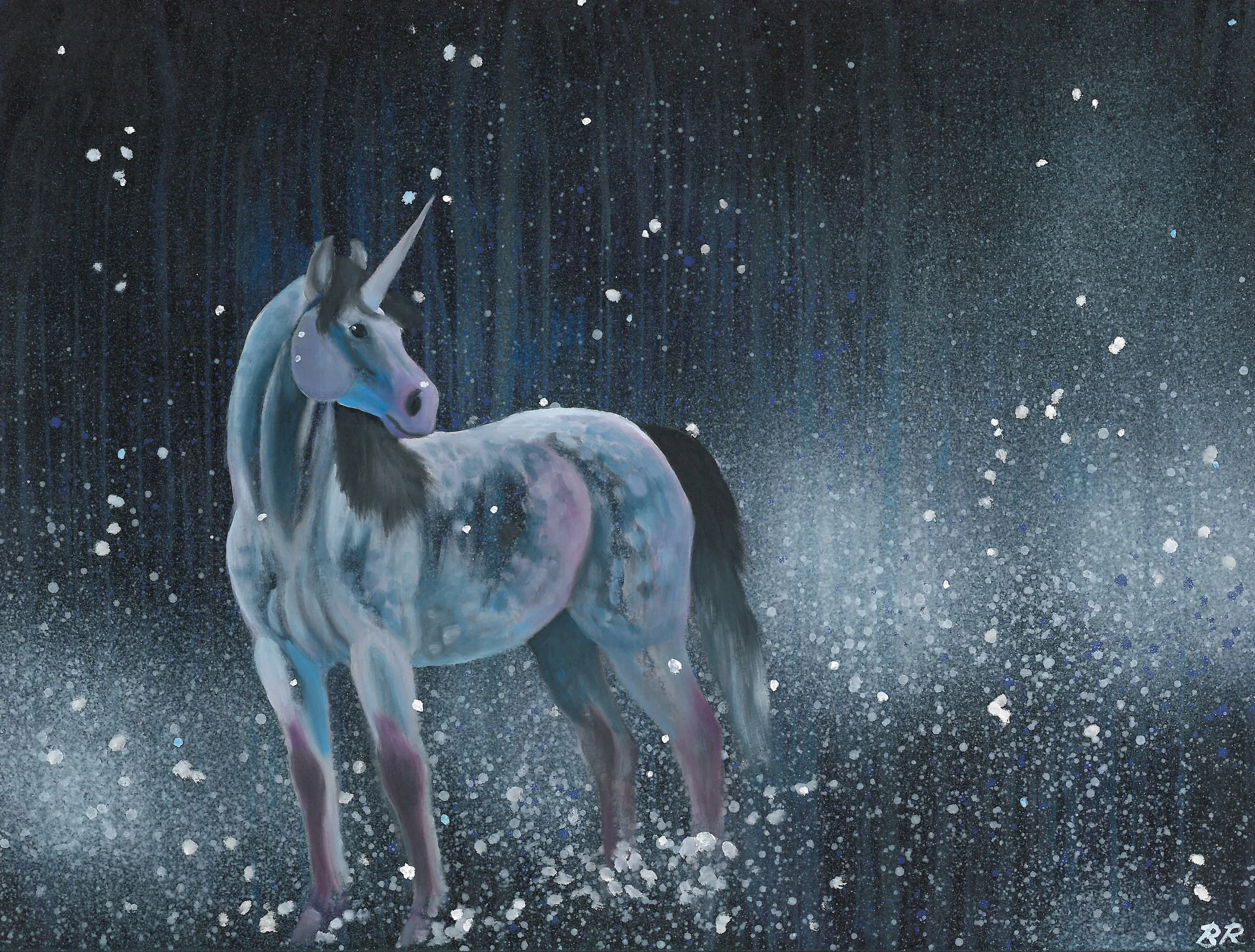 Celestial Unicorn 1 - Spray Paint and Oils on Board - Available