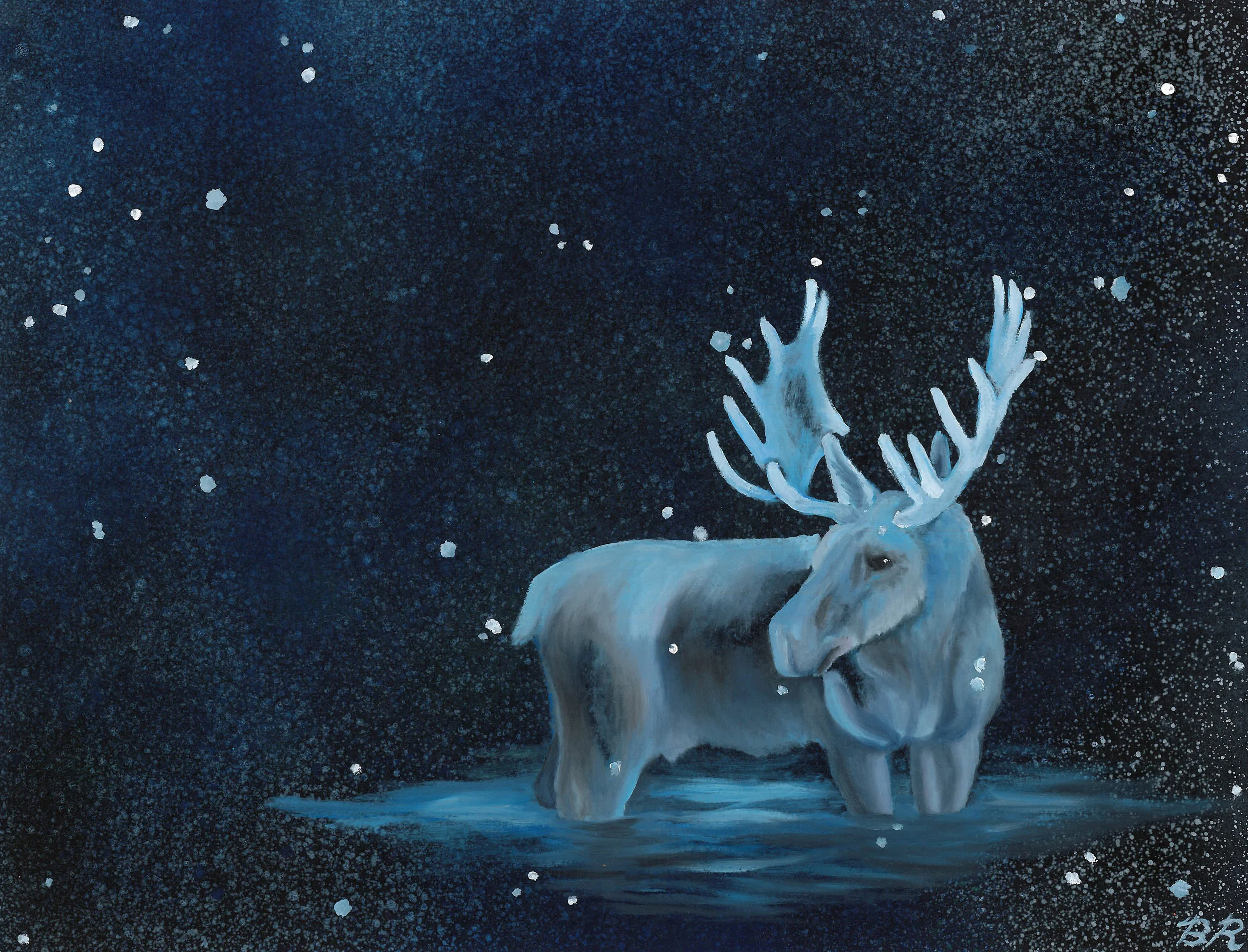Celestial Moose - Spray Paint and Oils on Board - Available
