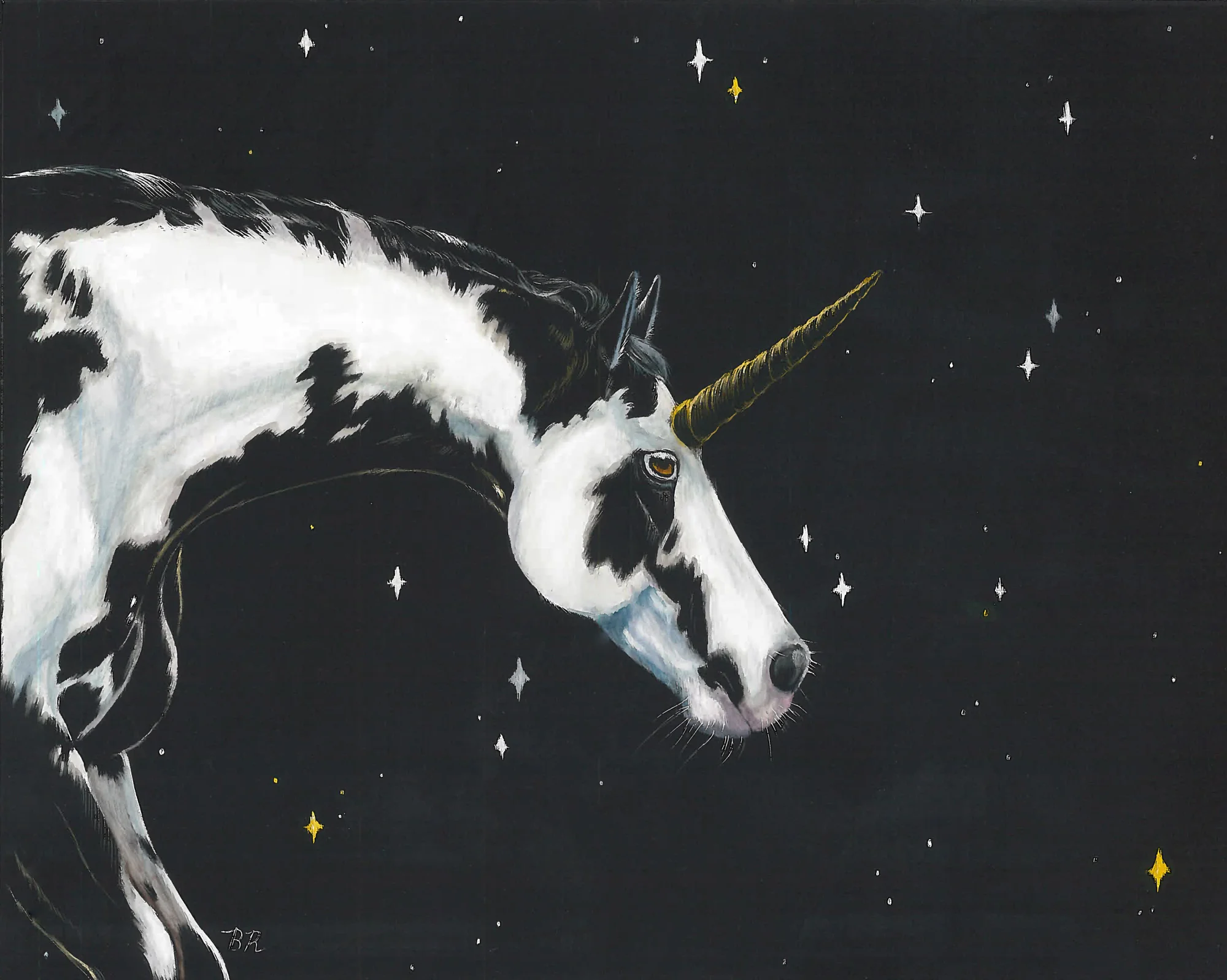 Pinto Unicorn I - Scratchboard and Inks