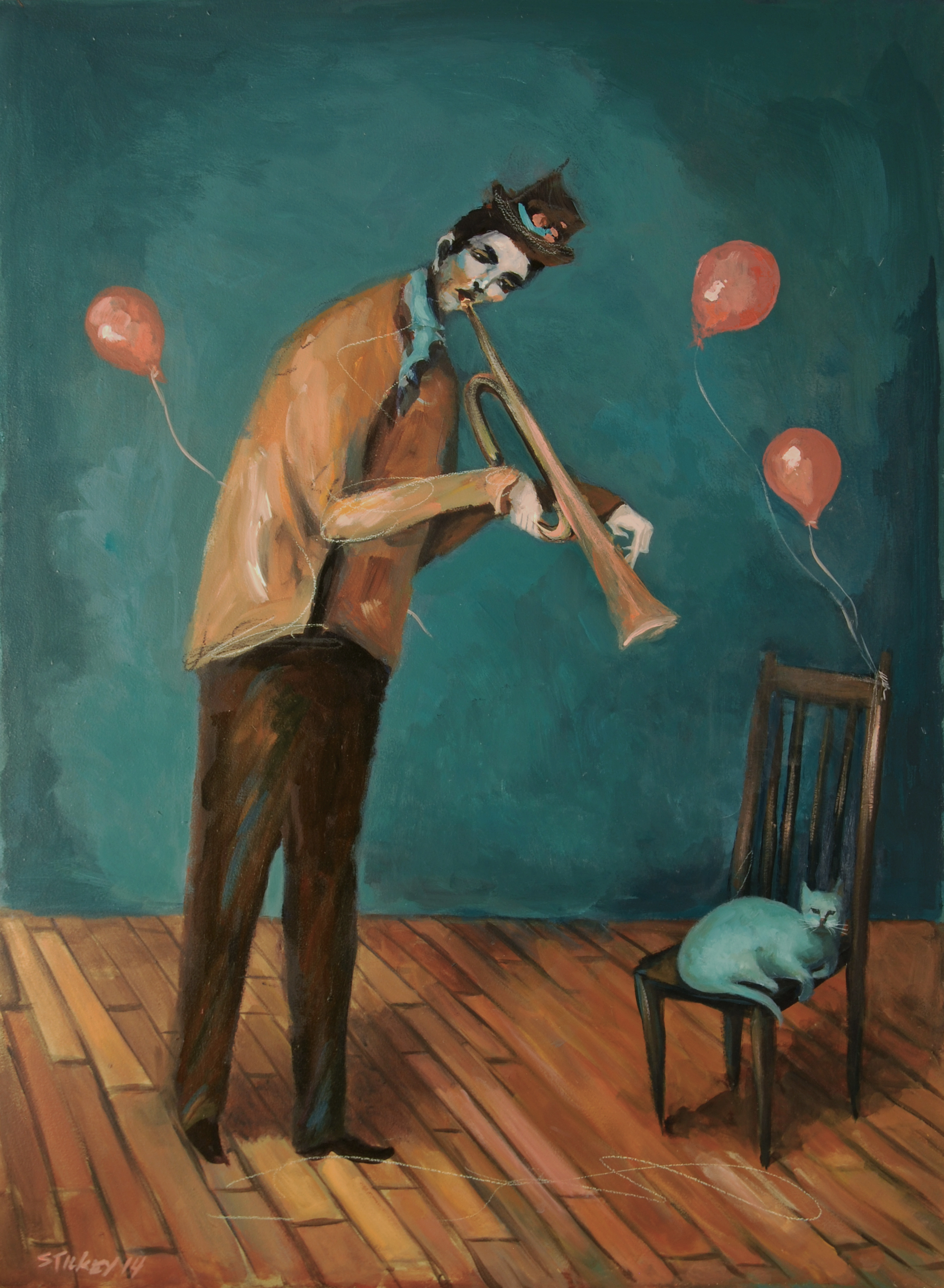 Man Playing Horn For Kitty