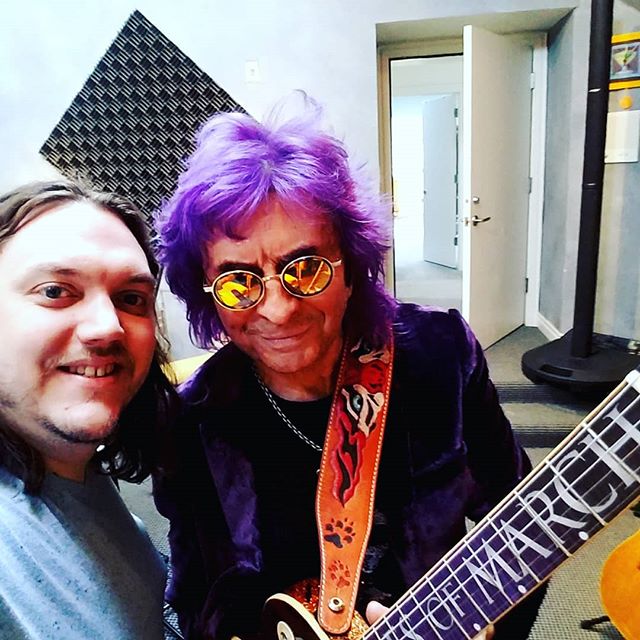 Spent some time this morning over at #lennonsden working on a signature guitar that just got more customized! .
.
.
.
.
@jimpeterikrocks @neckillusions #eyeofthetiger #recordingstudio #chicagorocknroll #chicagoguitarshop #rocknroll #rockstar #grammyw