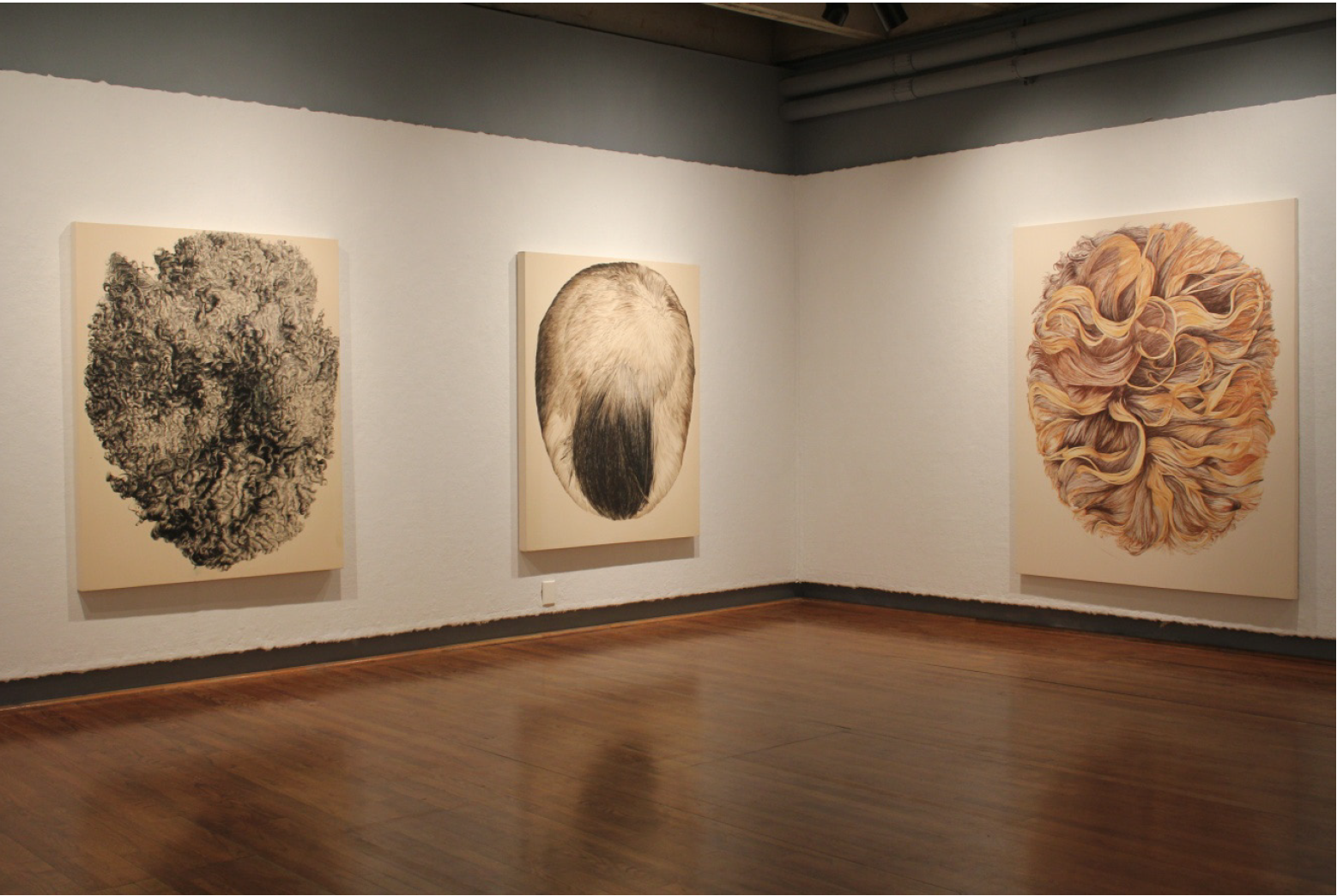 Lan Liu is a conceptual artist and painter, whose current work focuses on the ‘crown’ of human subjects as forms of abstract portraiture. Liu posits that "hair is a stamp of time for humans". By looking at the top of someone’s head and hair patterns, which is an intimate, vulnerable and revealing area of the human body, one is able to sense the ‘shape’ of the time. With Chinese calligraphy brush and oil paint, Liu renders painstaking detail with precise lines to create these abstract portraits of the human subject and experience. Lan Liu's massive oil on canvas paintings rendered with the traditional Chinese bamboo brush, portray and transfix a momentary viewpoint of the subject's crown, reminding the viewer of the impending changes to one's physicality over time and marking its absence in advance. Lan Liu is a pupil of the renown Chinese artists Chen Danqing and Wang Jian and has earned her MFA from California State University, San Jose. She currently resides and works in the SF Bay Area. Liu was born in Handan, China, the former capital city during the Zhao Dynasty. The city is known for its long history of Chinese dynastic art forms such as traditional Chinese calligraphy and poetry which primarily focuses on the discourse of line. Line is an essential element in the history of Chinese visual culture and literary arts. With lines being the primary formal language in Liu’s works, she simultaneously employs the ideological and philosophical connotations of line within her work.