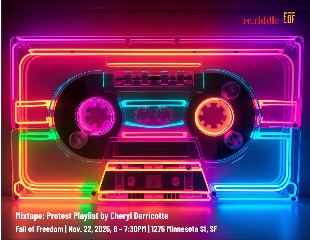 𝗖𝗢𝗠𝗜𝗡𝗚 𝗨𝗣 𝗧𝗛𝗜𝗦 𝗦𝗔𝗧𝗨𝗥𝗗𝗔𝗬, 𝗡𝗢𝗩. 𝟮𝟮 𝗳𝗿𝗼𝗺 𝟲-𝟳:𝟯𝟬𝗣𝗠!! 👯👯&zwj;♀️🪩

You&rsquo;re invited to 𝙈𝙞𝙭𝙩𝙖𝙥𝙚: 𝙋𝙧𝙤𝙩𝙚𝙨𝙩 𝙋𝙡𝙖𝙮𝙡𝙞𝙨𝙩 𝙗𝙮 𝙖𝙧𝙩𝙞𝙨𝙩 𝘾𝙝𝙚𝙧𝙮𝙡 𝘿𝙚𝙧𝙧𝙞𝙘𝙤𝙩𝙩𝙚 as part of the nationwide c