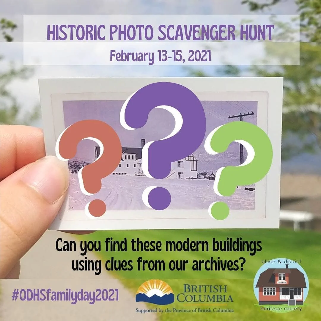 Test your knowledge of local buildings with this historic photo scavenger hunt!

Here are 7 historic photos of buildings around Oliver. Your task is to find those locations, take a picture, and share the modern versions with us using #ODHSFamilyDay20