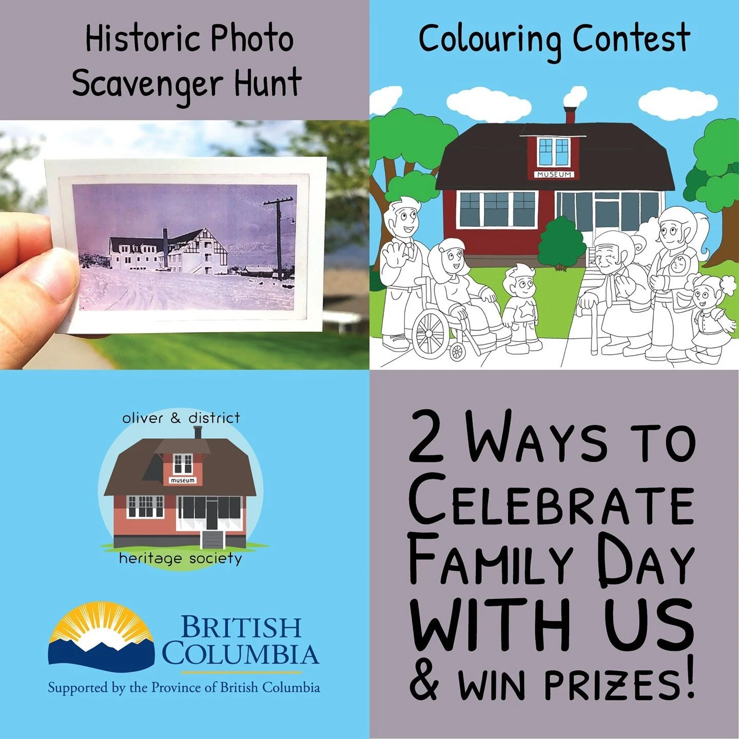 Looking for something to do this Family Day weekend? We've got you covered with two virtual activities! Take part in a Historic Photo Scavenger Hunt that will lead you all over town, or get creative with our Museum Colouring Contest. All ages are wel