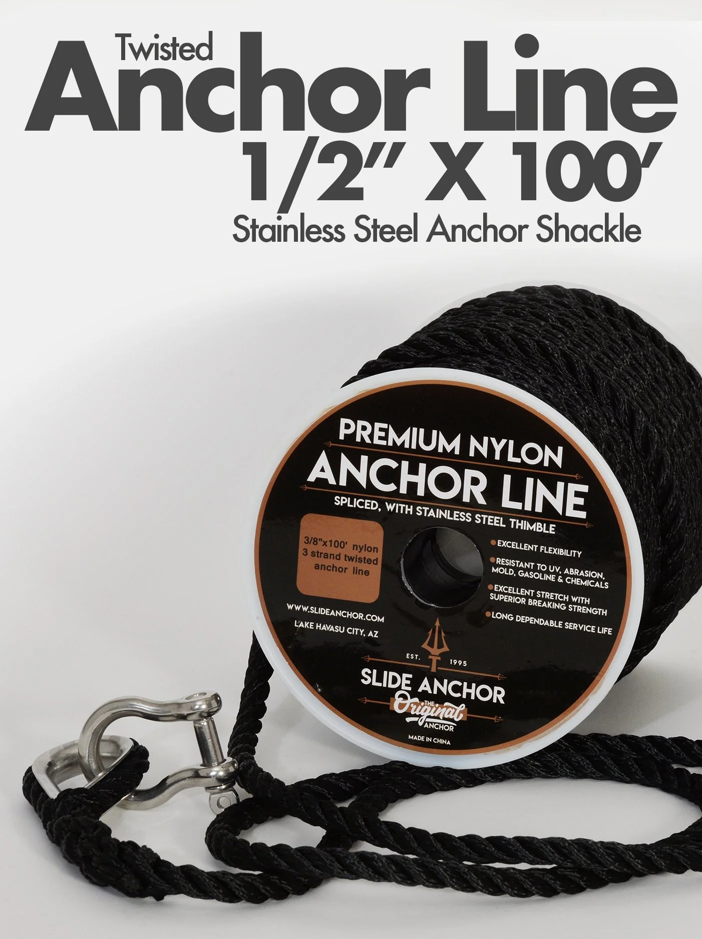 1/2" Twisted Nylon Premium Line (Includes Stainless Shackle)