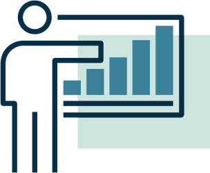 person pointing at bar chart