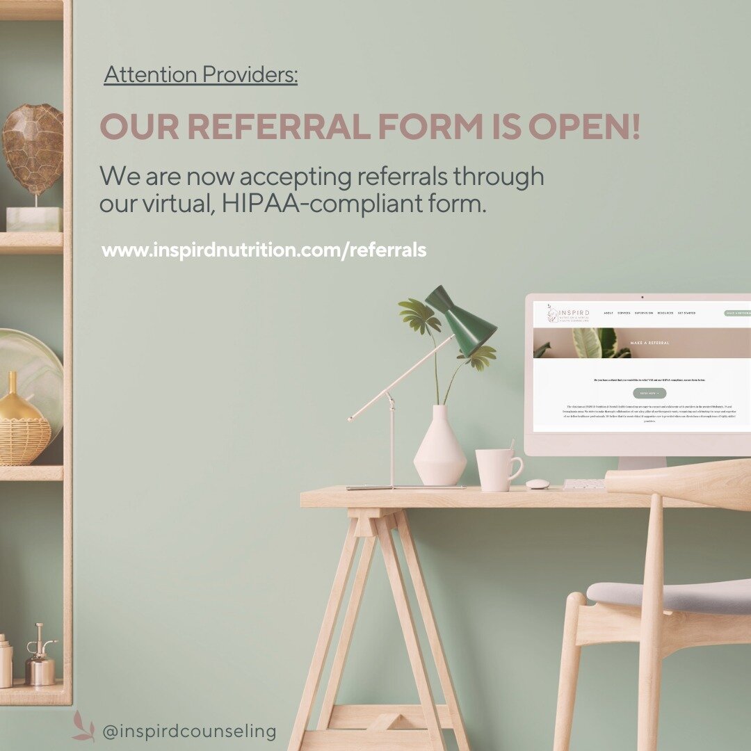 ✧ Attention Providers &amp; Clinicians throughout Pennsylvania! ✧
We are officially accepting referrals for both nutrition therapy and mental health therapy through our online form!

If you have a patient/client that you feel may benefit from our ser