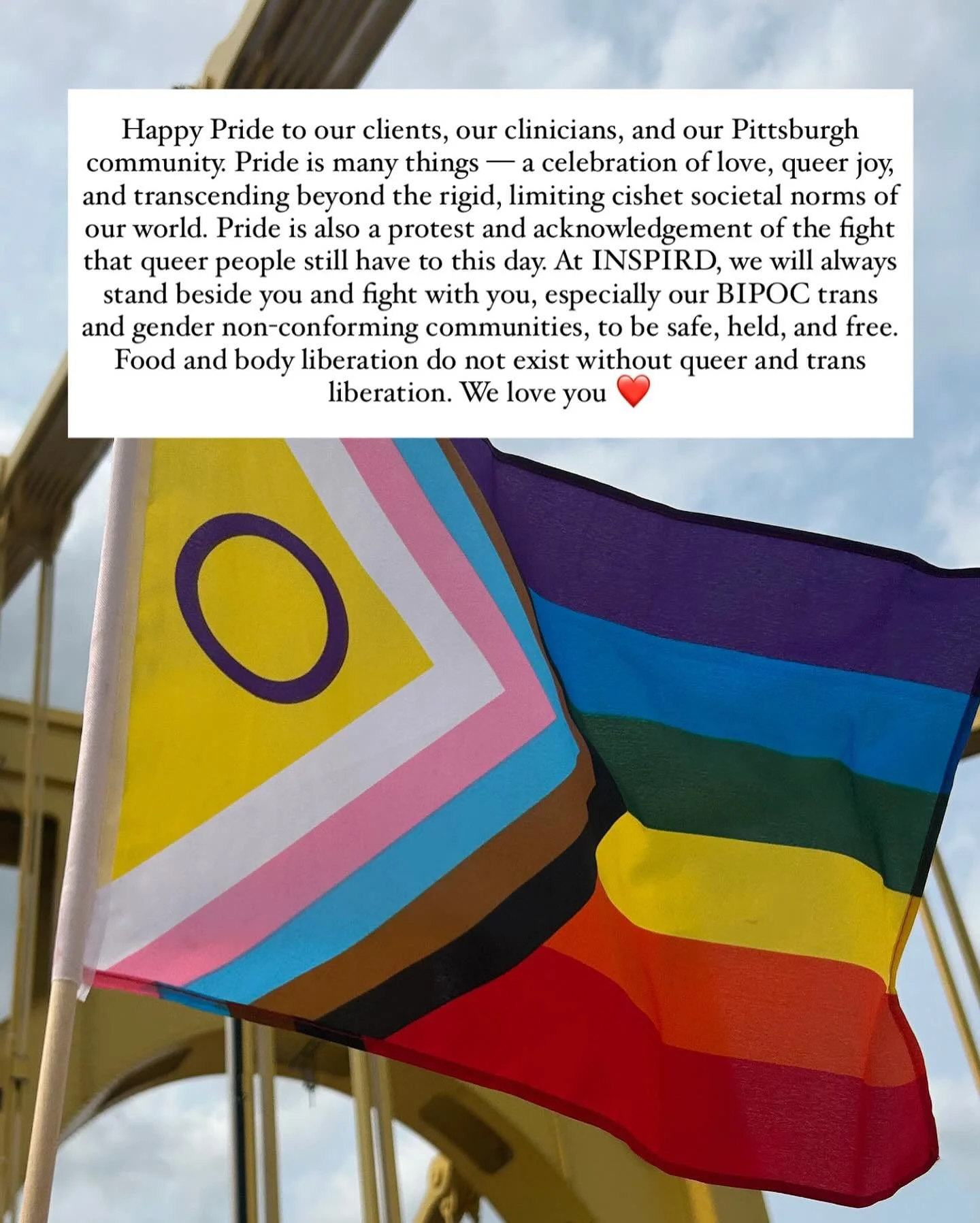 Happy Pride to our clients, our clinicians, and our Pittsburgh community. Pride is many things &mdash; a celebration of love, queer joy, and transcending beyond the rigid, limiting cishet societal norms of our world. Pride is also a protest and ackno