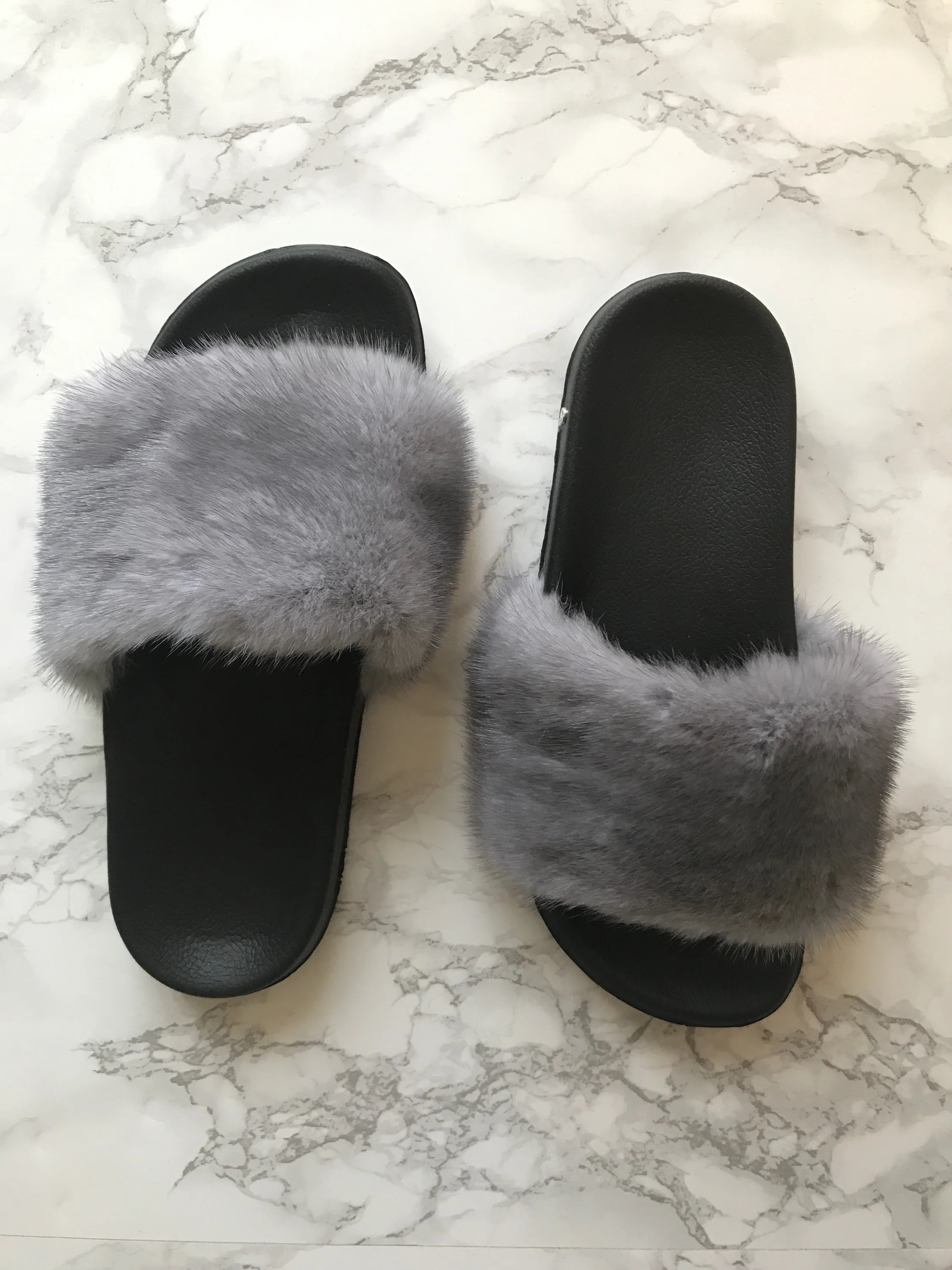 fluffy grey slides
