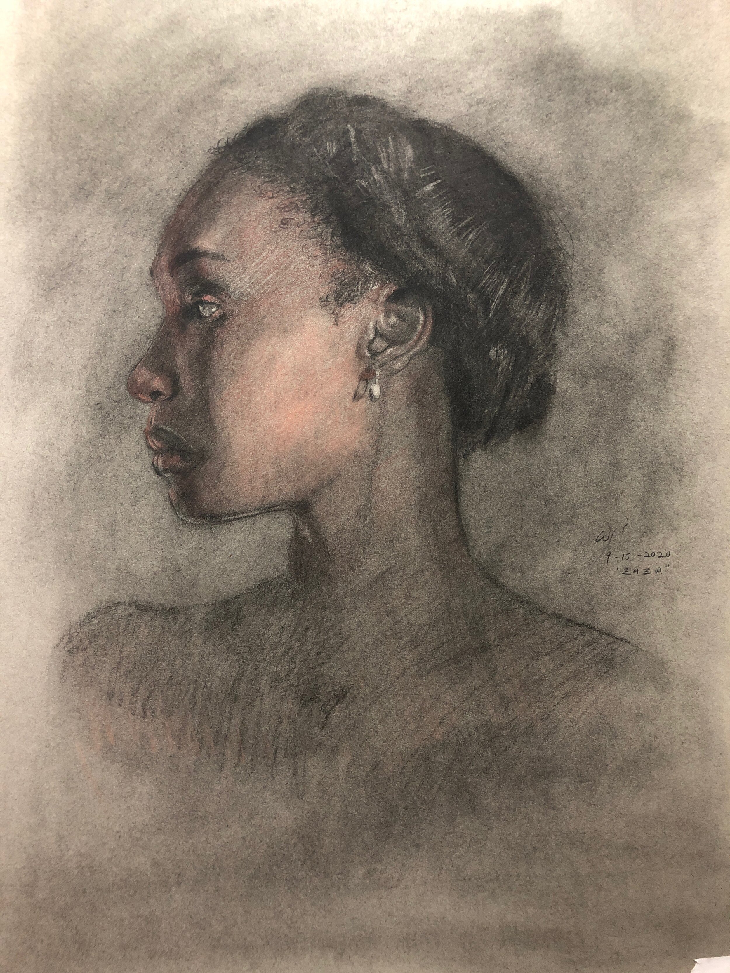 Zaza, 2020. Charcoal, 24 x 19 in.