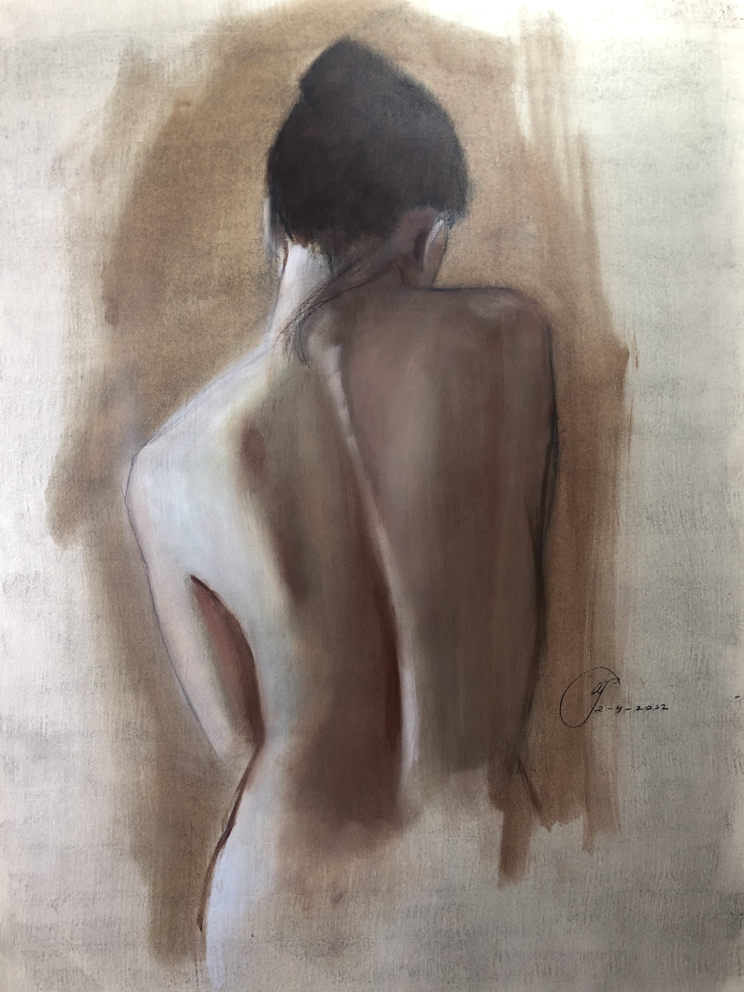 Back, 2022, charcoal, 24 x 19 in.
