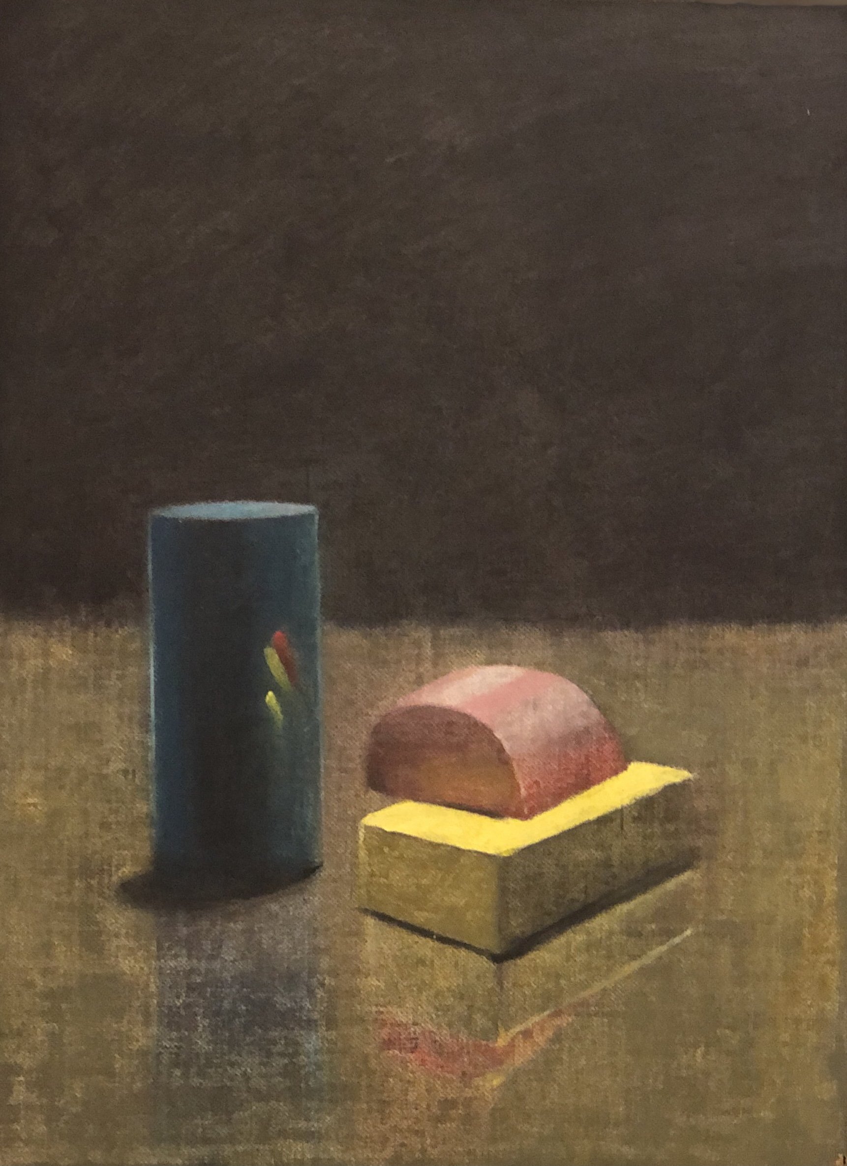 Red, Yellow and Blue Blocks, 2021, oil on panel, 12 x 9 in.