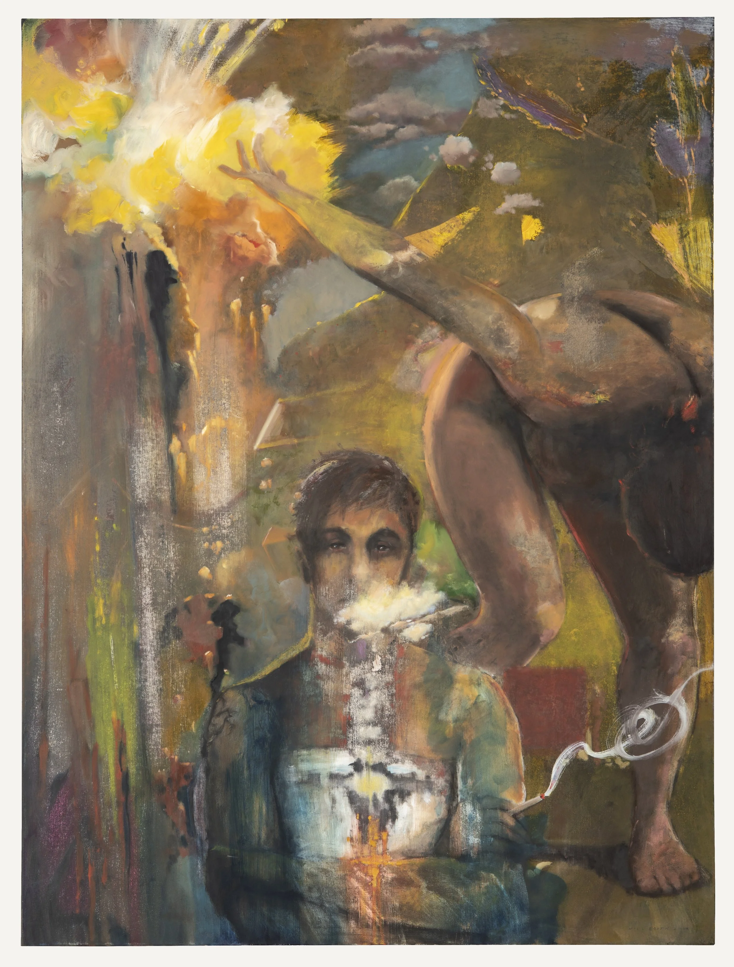 Expulsion (Self Portrait as a Young Warrior), 2022–2024, oil on canvas, 48 x 36 in.