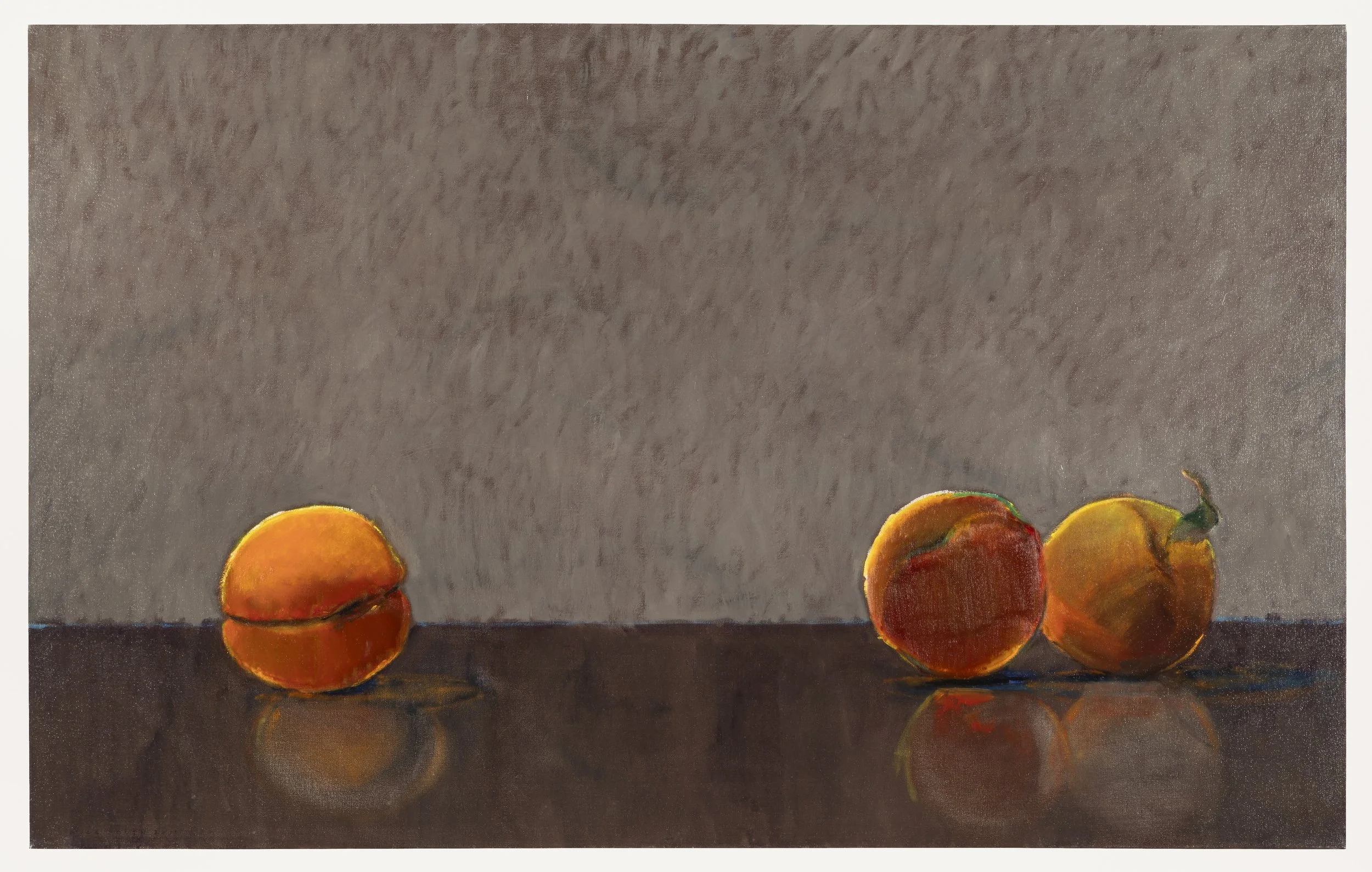 Three Peaches, 2021, oil on canvas, 36 x 48 in.