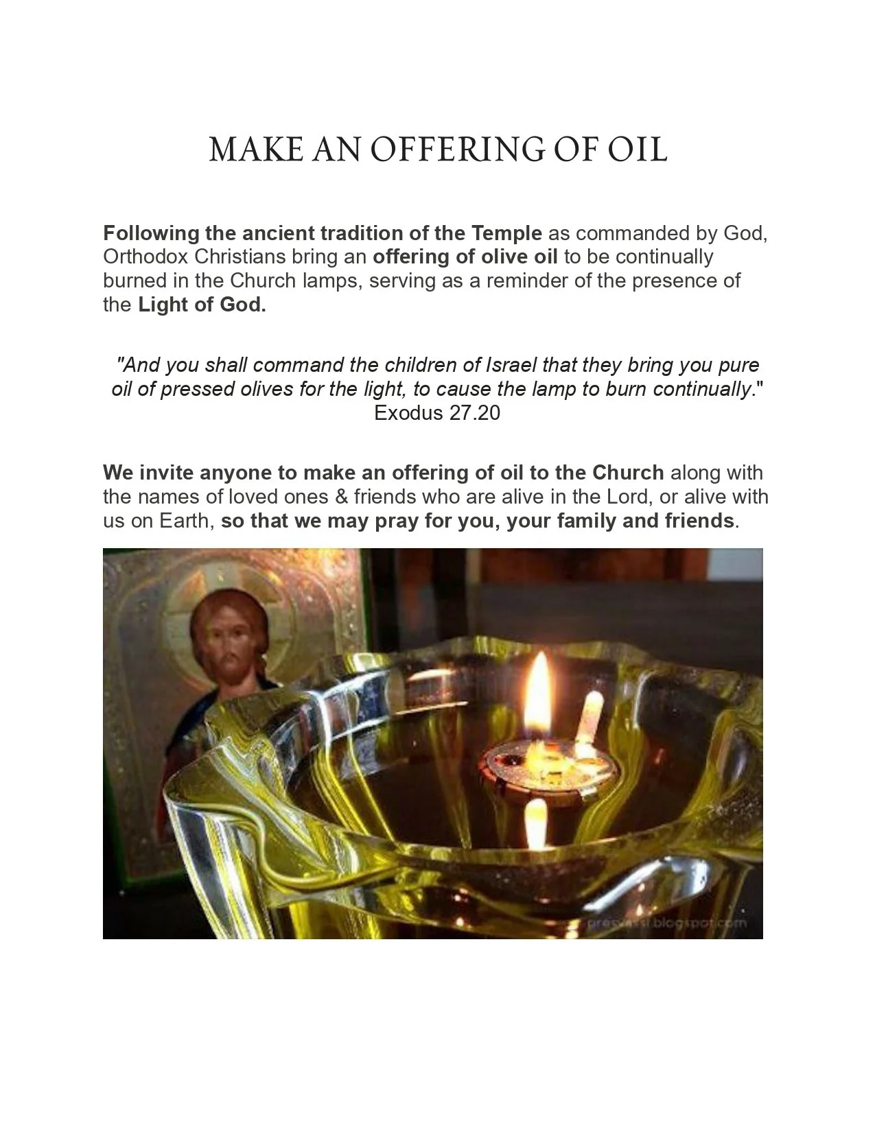 Invitation for an Offering of Olive Oil