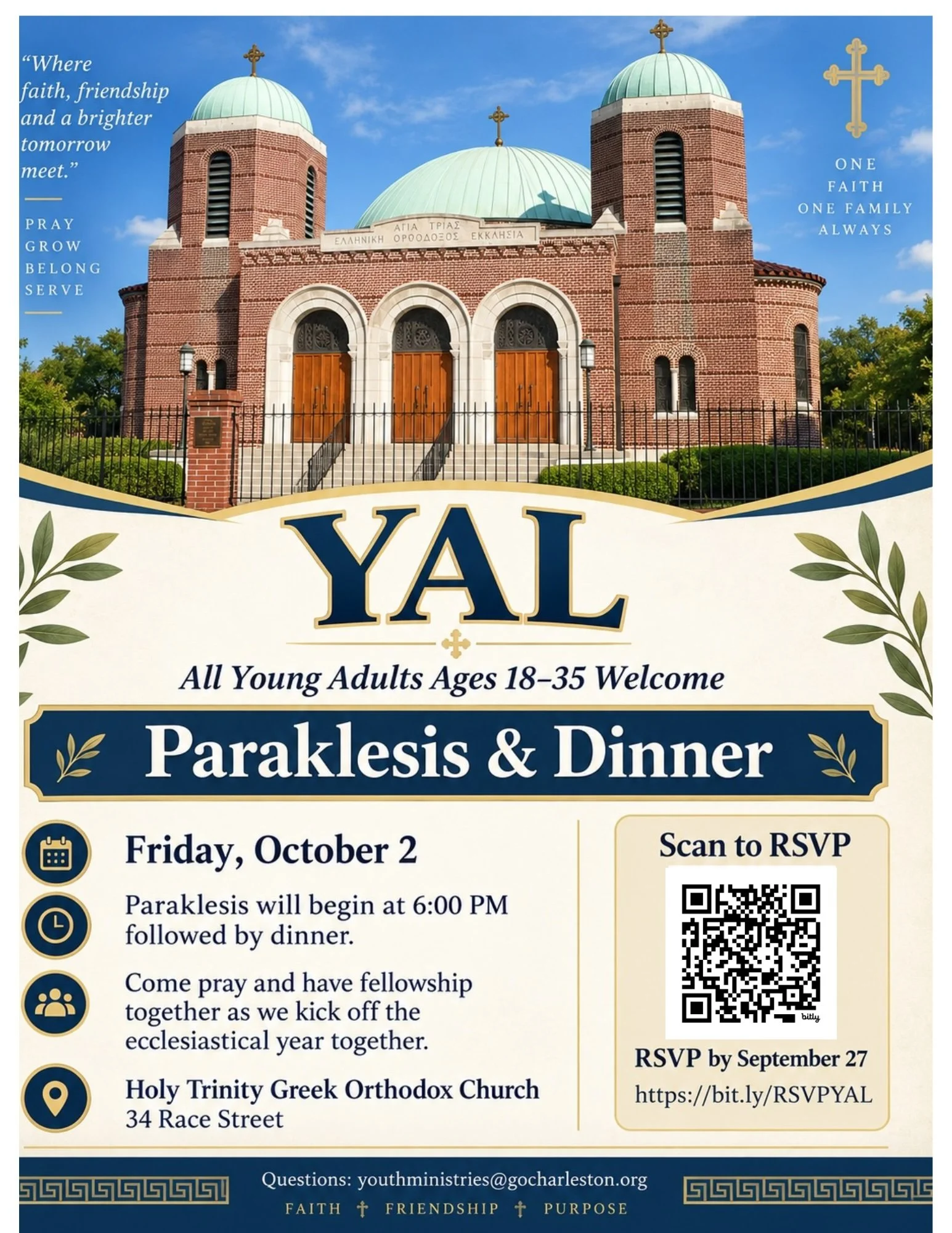 YAL Paraklesis Dinner Friday October 2nd 6pm