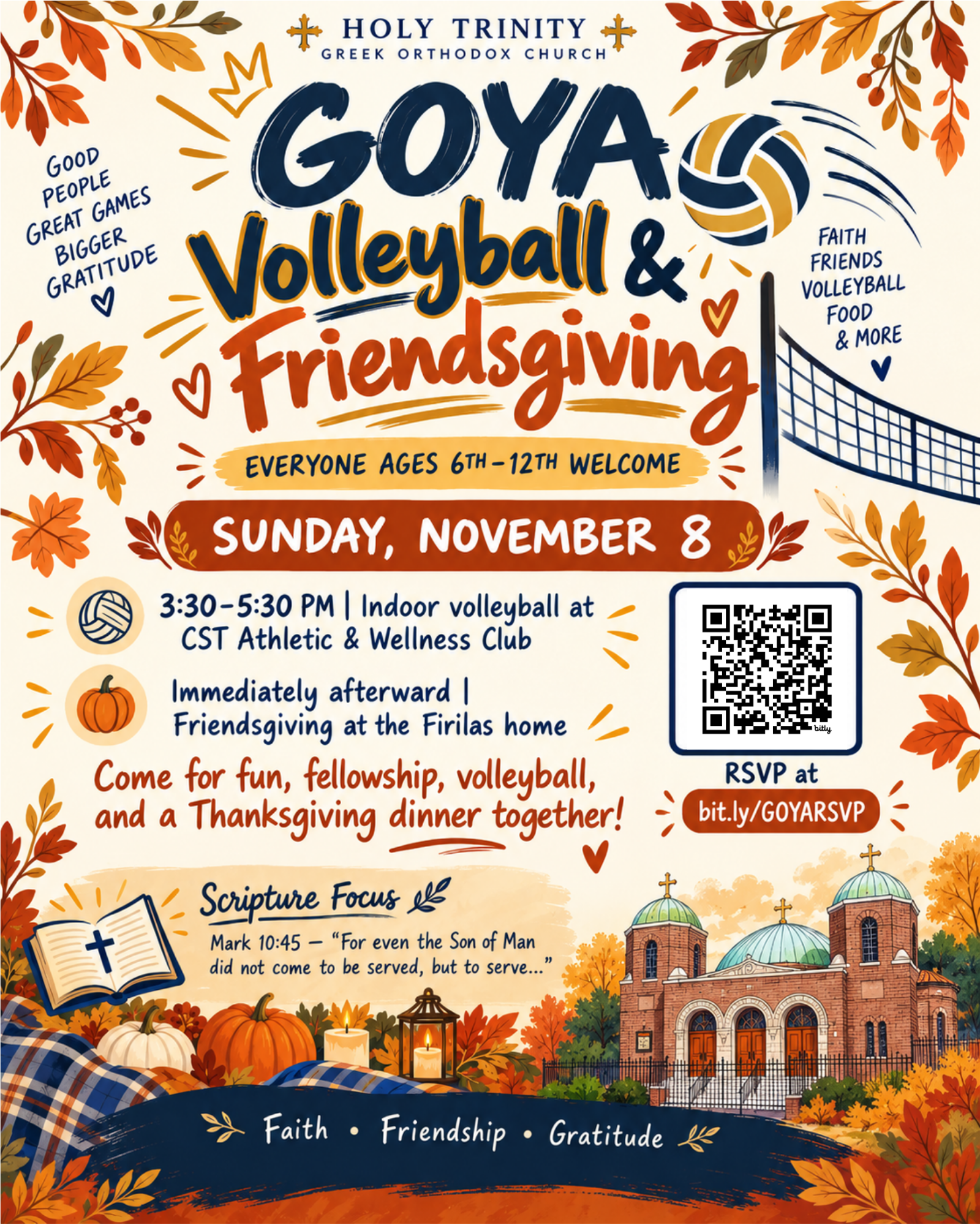 GOYA Volleyball and Friendsgiving Dinner: November 8