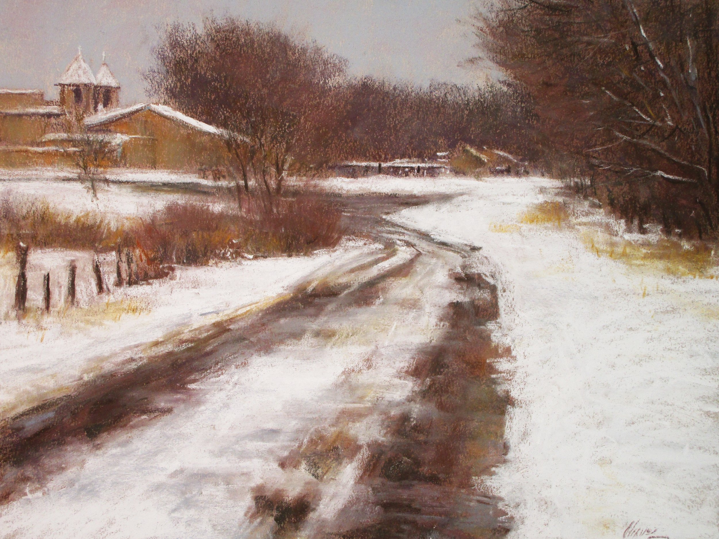 Lonely Winter Road Pastel 12 x 16 $ 2500 L Chavez.JPG