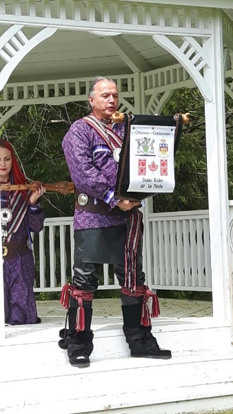  Daniel de la Fleche in action (with Julie Dudley holding the ceremonial staff   