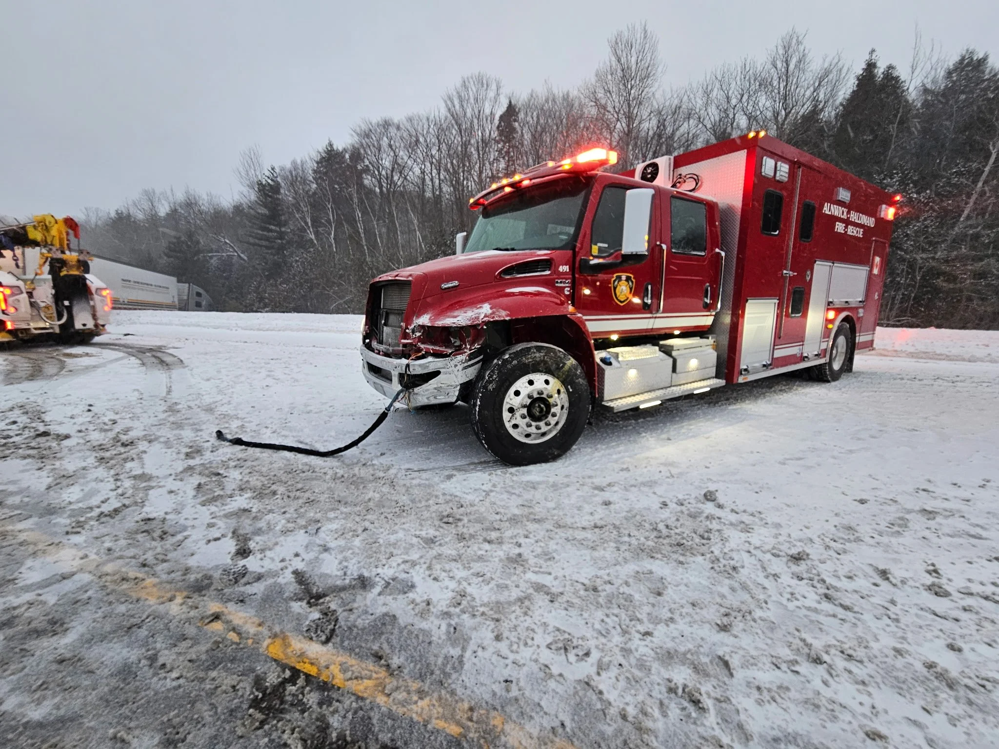 Tractor-trailer collides with fire truck on 401 near Grafton
