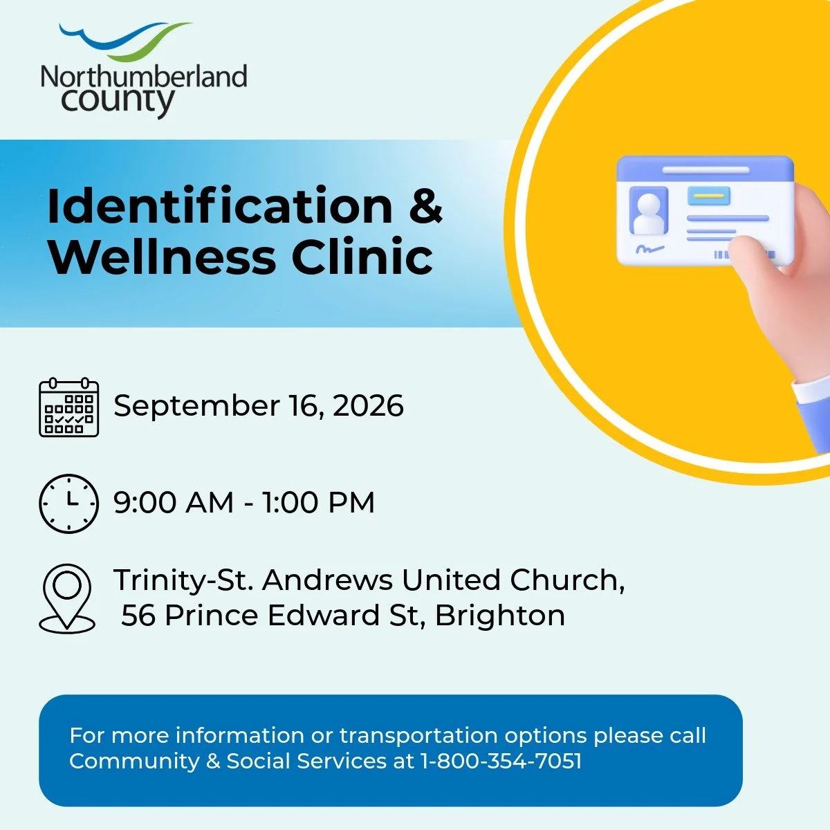 County announces ID clinics in Brighton and Cobourg