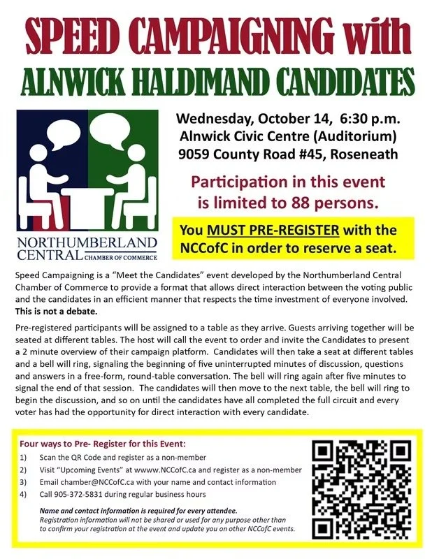 Speed campaigning event planned for Alnwick-Haldimand voters