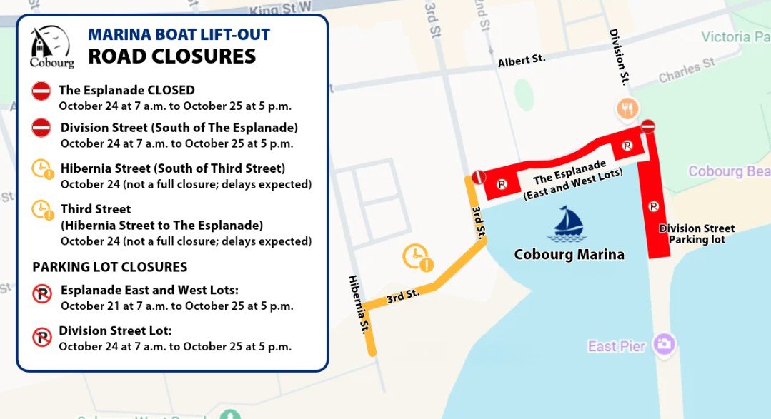 Cobourg advises of closures Saturday