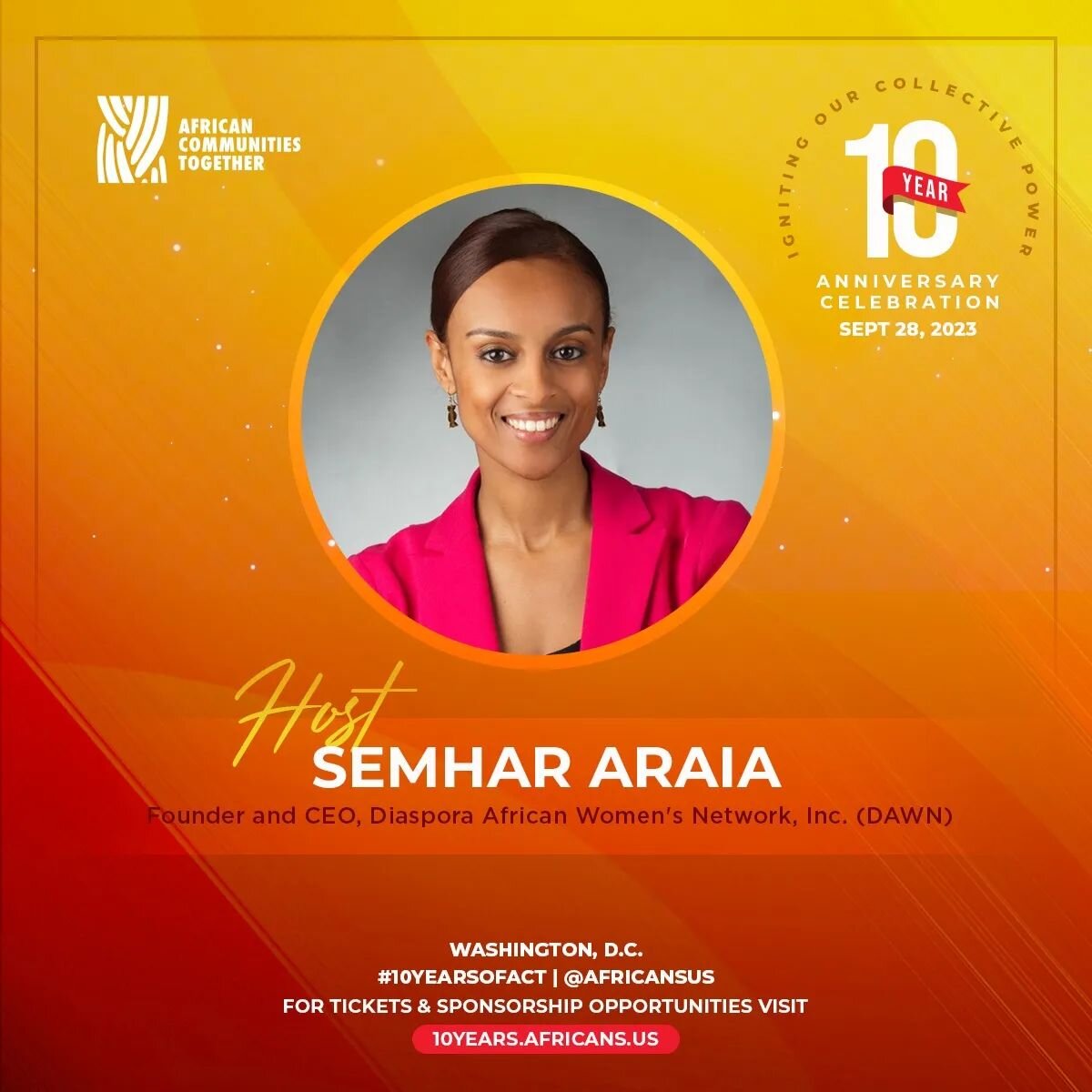 👋🏾Hello my beautiful friends!

I'm ✨ so proud and honored ✨ to share this news with you! Please join me at this amazing event happening in two weeks! 

It's the @africansus ✨ African Communities Together's&nbsp;10th&nbsp;Anniversary Gala ✨&nbsp;on 