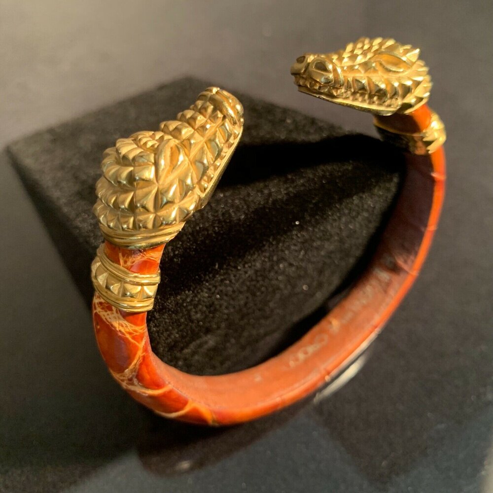 Leather Bracelet Cuff Caramel Ostrich or Graphite Crocodile Unisex