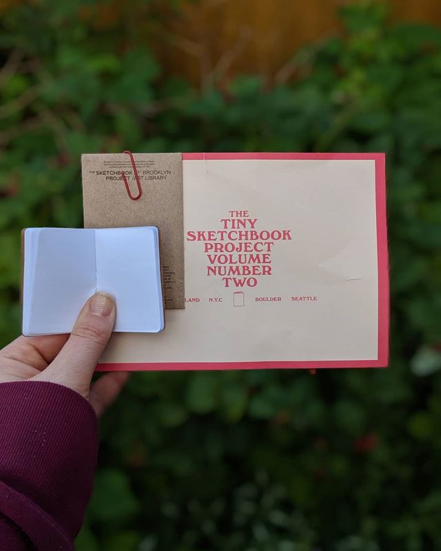 It is difficult to understand just how SMALL miniature artwork is in a photograph. This sketchbook is 2.33 x 1.66 inches and 2.33 x 3.32 inches total when looking at an open spread.

Do you have an idea for me to sketch in this volume?